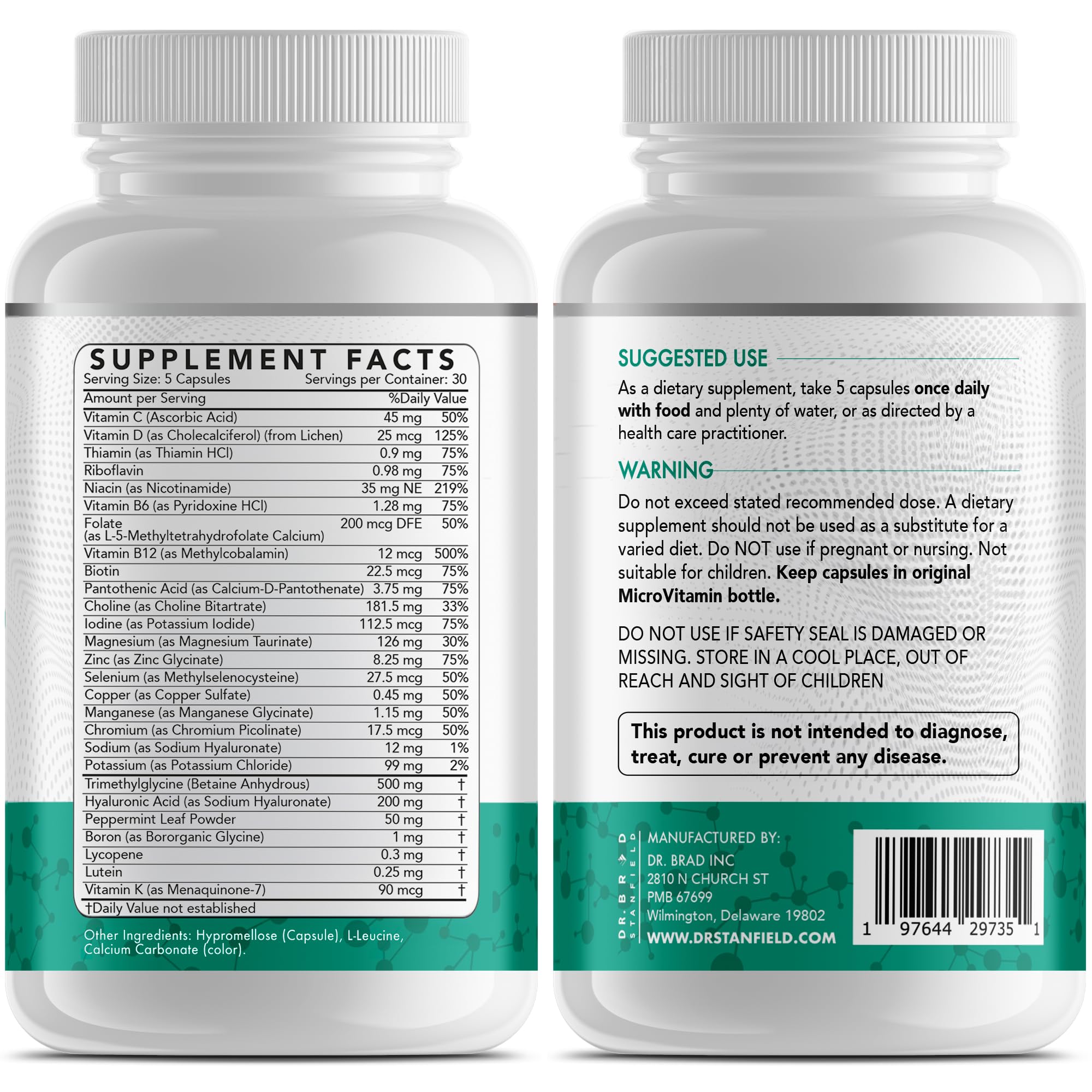 Dr Brad Stanfield Daily Low Dose MultiVitamin & Mineral for Men & Women to Support Cognitive Performance & Memory + Hyaluronic Acid for Skin Health + TMG for Exercise (150 Count)