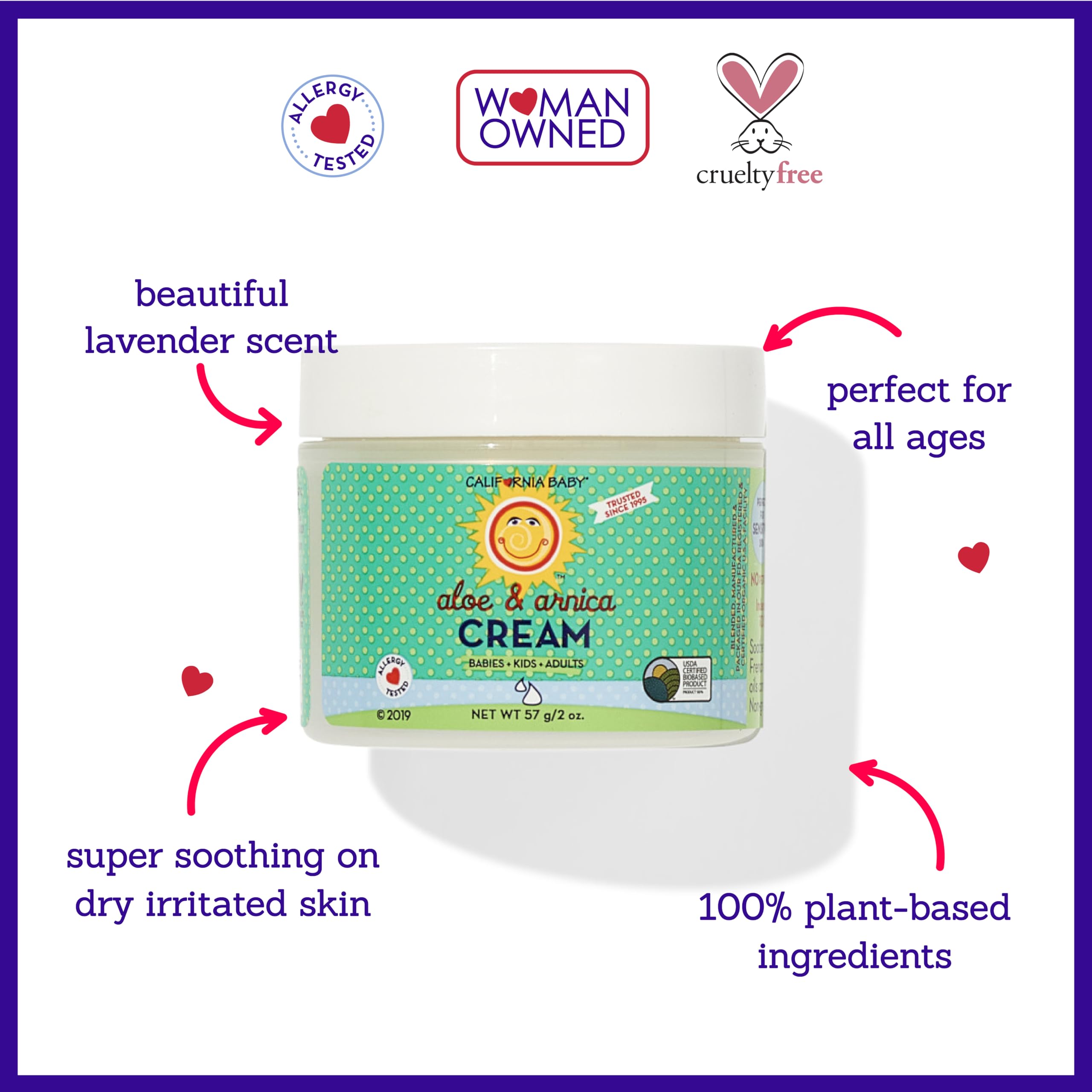 California Baby Aloe & Arnica Cream | Soothing Sunburn Relief Cream | Moisturizes Dry, Irritated Skin | 100% Plant-Based After Sun Lotion | Organic Calendula + Aloe Vera Cream | 57 g / 2 oz.