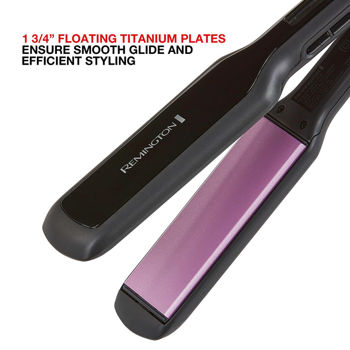 Remington 1 3/4 Flat Iron, Hair Straightener with Anti-Static Technology, 30-Second Heat Up & 60 Minute Auto Shut-off, 30% Longer Ceramic Floating Plates, Titanium + Ceramic Coating