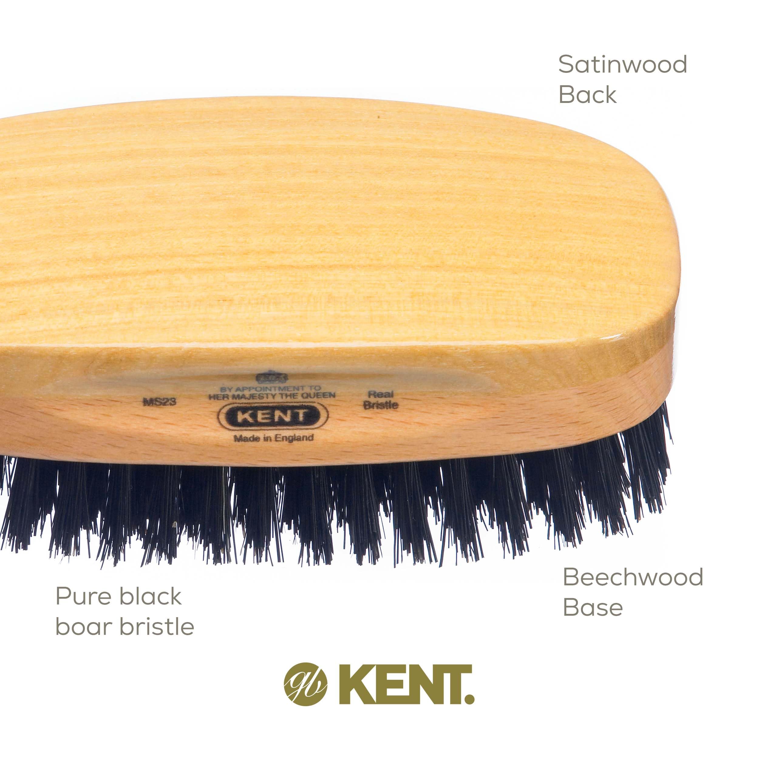 Kent Ms23 Rectangular Satinwood & Beechwood Black Pure Bristle Luxury Military Brush