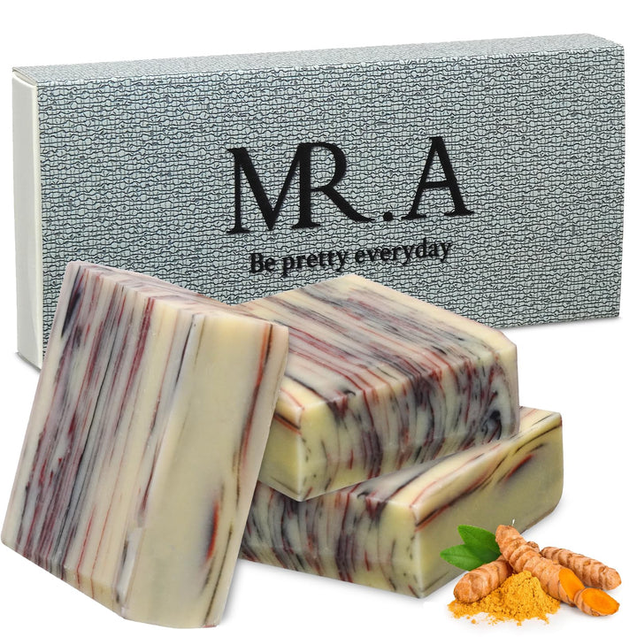 MR.A 3 Pack Handmade Turmeric Soap Bar for Face & Body Cleanser, Handcraft Turmeric soap for Smooth Skin and Moisturizing, All Natural Tumeric Soap, Cold processed Ginger bath soap face wash