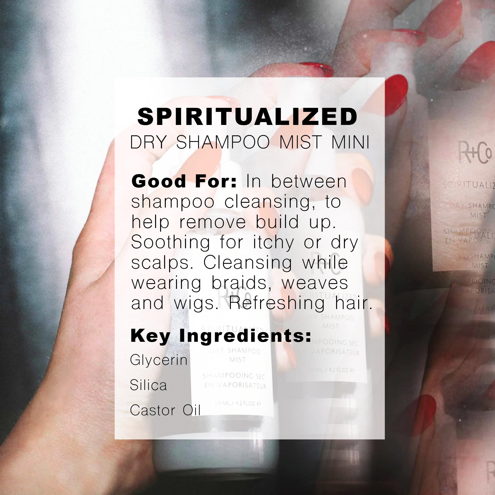 R+Co Spiritualized Dry Shampoo Mist Travel Size | Post-Workout Non-Aerosol Formula | Removes Build Up + Soothes Scalp + Extends Wash | TSA Approved | Vegan + Cruelty-Free | Set of 2