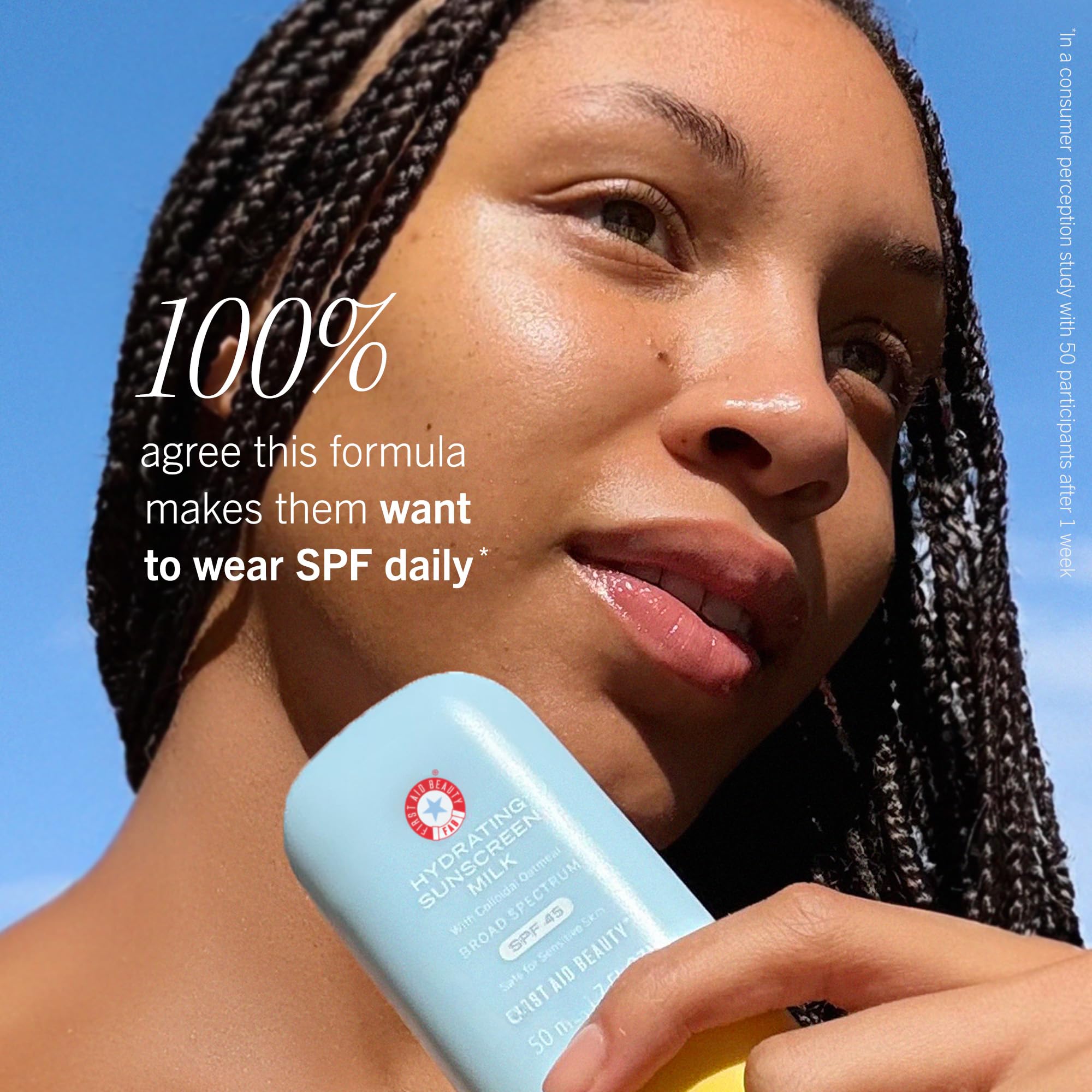First Aid Beauty - Hydrating Sunscreen Milk with Colloidal Oatmeal, Broad Spectrum SPF 45, Non-comedogenic SPF Formula Helps Nourish Skin with Organic UV Filters & Glycerin, 24-hour Hydration, 1.7 oz