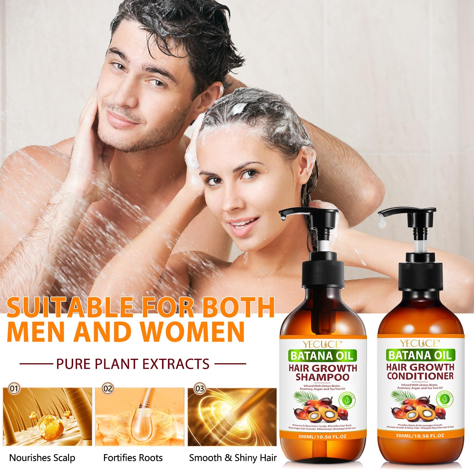 Batana Oil Shampoo and Conditioner Set, Organic With Onion for Men and Women Daily Care, for Thinning & Loss, Curly & Straight Hair