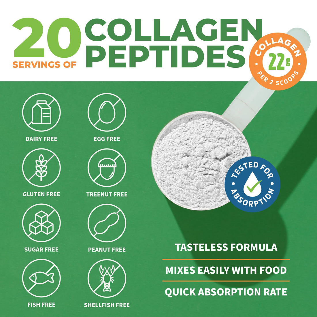 Collagen Peptides Powder Unflavored - Hydrolyzed Collagen Protein Powder Type 1, 2 & 3 - Grass Fed Keto Collagen Powder for Women & Men - Vital Hair, Skin, Nails, Joints, Recovery, 11g Per Serving