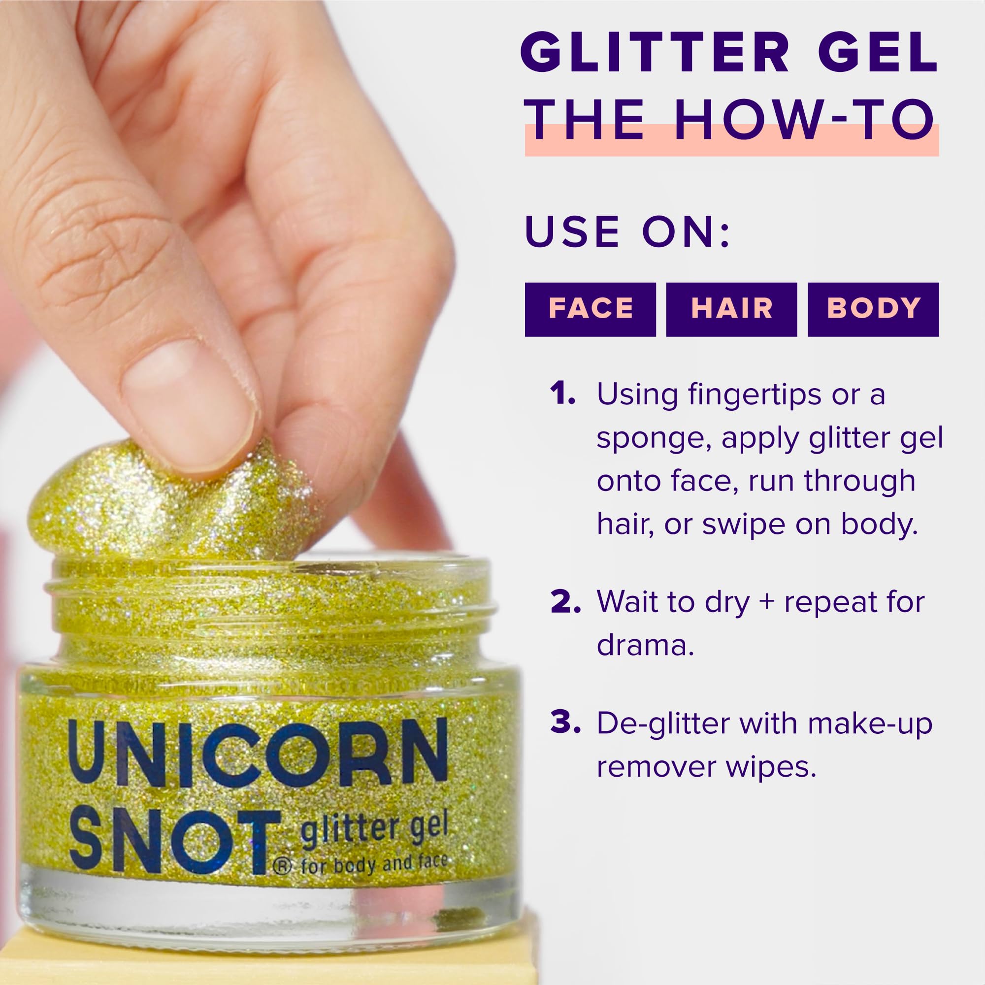 Unicorn Snot Face & Body Glitter - Cosmetic-Grade Holographic Glitter Gel - Makeup for Festivals, Raves, Anime Cosplay - Safe for Face, Easy Application & Removal, 1.7oz Gold (Bling)