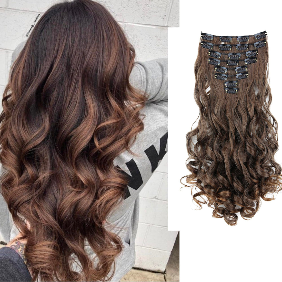 24 (60cm) brown mix #4T30 CES12-1 : PRETTYSHOP XXL Set 8 pcs 24 Clip In Hair Extensions Full Head Hairpiece Wavy Curled Or Straight Heat-Resisting Div. Colors (brown mix curled #4T30 CES12-1)