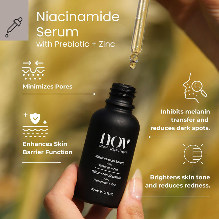 NOV Natural Organic Vegan Niacinamide Serum- with Prebiotic, Zinc | Reduces the Look of Dark Spots, Discoloration, and Uneven Skin Tone | Fragrance-Free & Paraben-Free