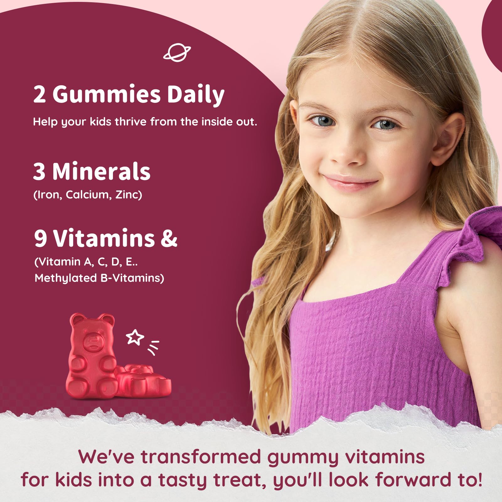 Iron Supplement Gummies for Kids - with Calcium, Zinc, Kids Multivitamin with Iron Gummies - Immune Support, Blood Builder & Energy Support for Iron Deficiency, Anemia, Vegan - 60 Gummies