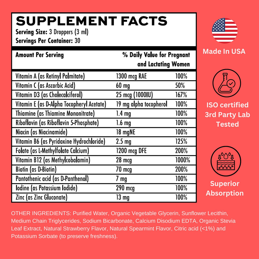 Vitaminally Liposomal Liquid prenatal+ Postnatal - Iron Free | Sugar Free | Non-GMO | Gluten Free| Supports Baby Development and Moms Health Throughout The Pregnancy and Nursing