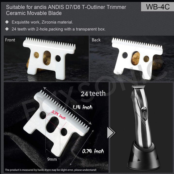 FOXSONIC 2pcs Ceramic blade for Andis D7 D8 SlimLine Pro Li choice 24 teeth with box Replacement T Blade (WHITE)