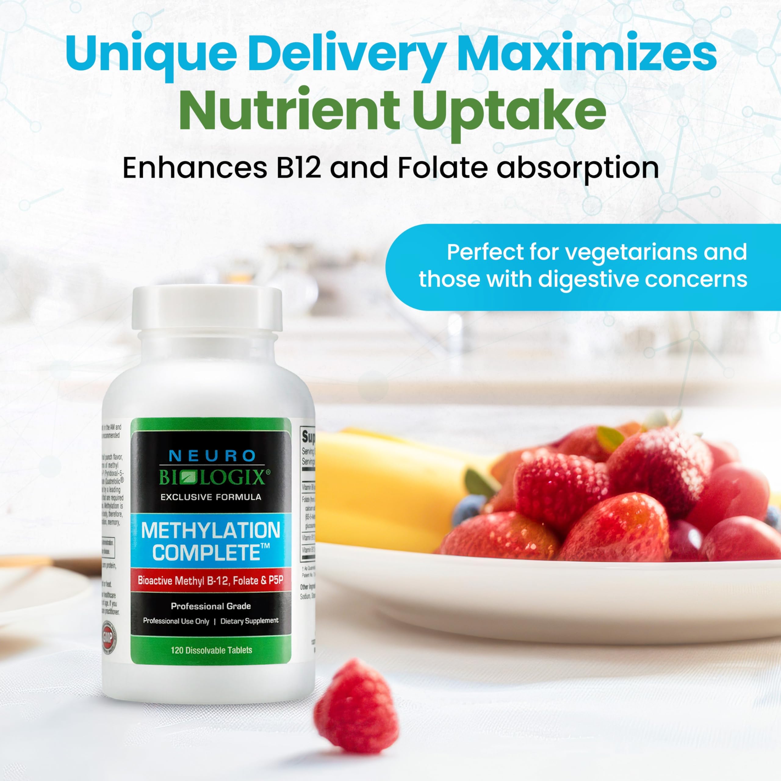 Methylation Complete in Fast-Dissolving Tablets - Methylated B Complex Vitamins to Aid Over 200 Body Processes - Supports Energy, Cell Function & Immunity - Enhanced Absorption with B12, B6 & Folate