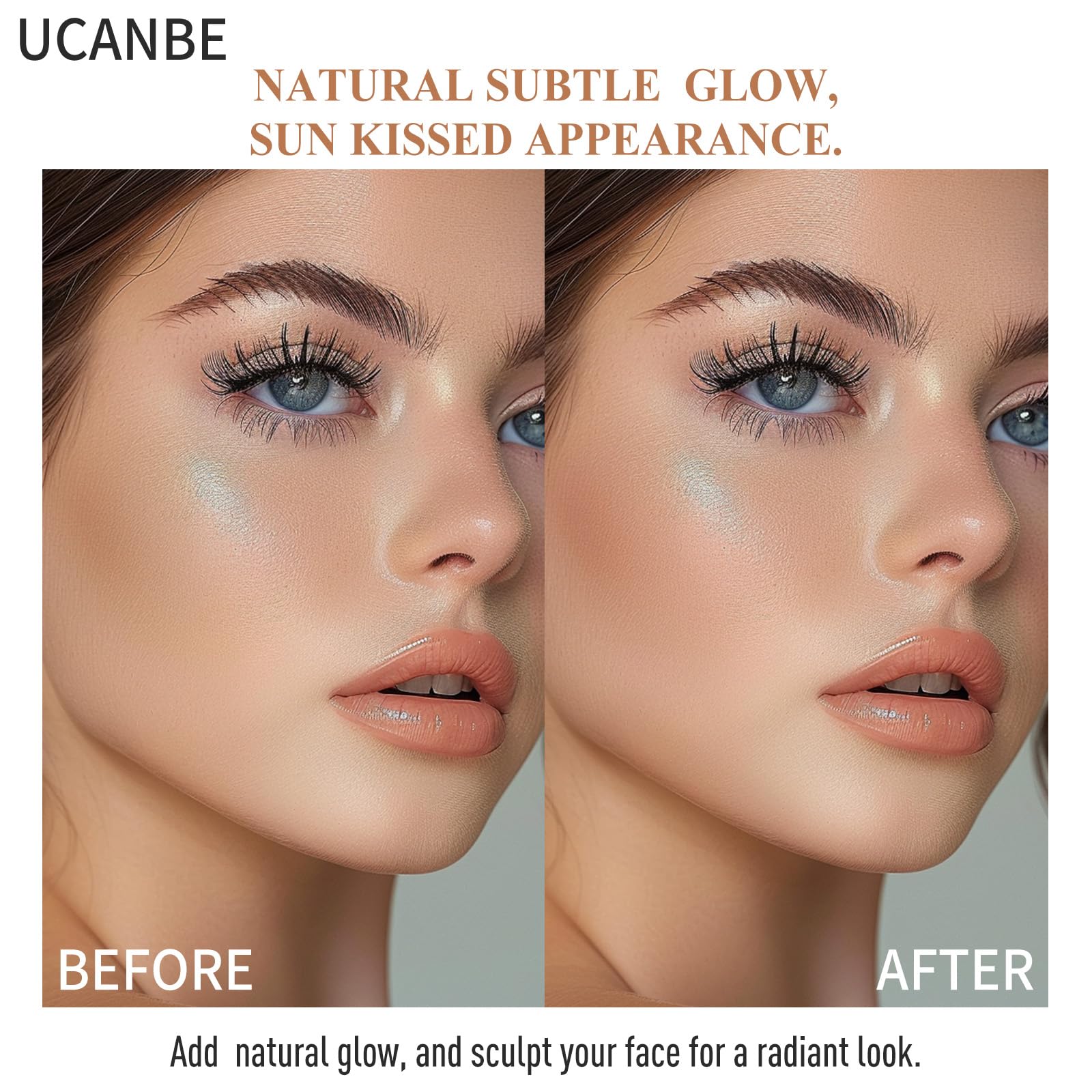 UCANBE Glow Bronzer, Long-Lasting Baked Shimmer Bronzing Powder - 02 Light Bronzer, Lightweight & Buildable Neutrual Satin Finish, Luminous Contour for Face, Cheeks, and Body