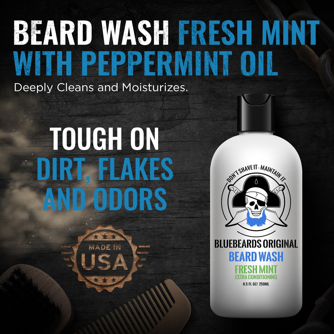 Bluebeards Original Fresh Mint Beard Wash with Peppermint Oil, 8.5 Fl Oz