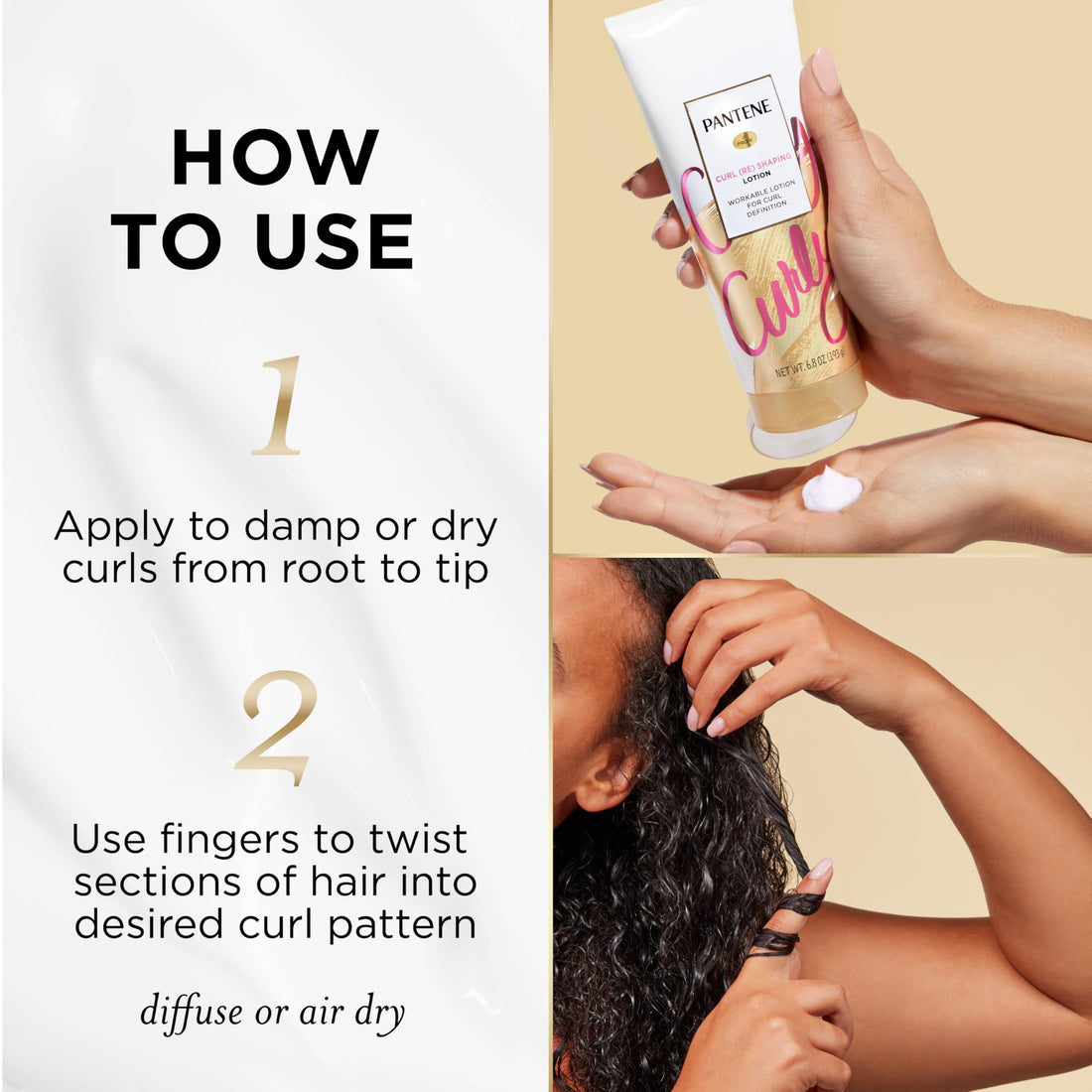 Pantene Pro-V Curl Cream Hair Lotion, Moisturizing Curl Defining Cream, Anti Frizz for Wavy or Curly Hair, with Vitamin B5, Pack of 3, 18 oz Total