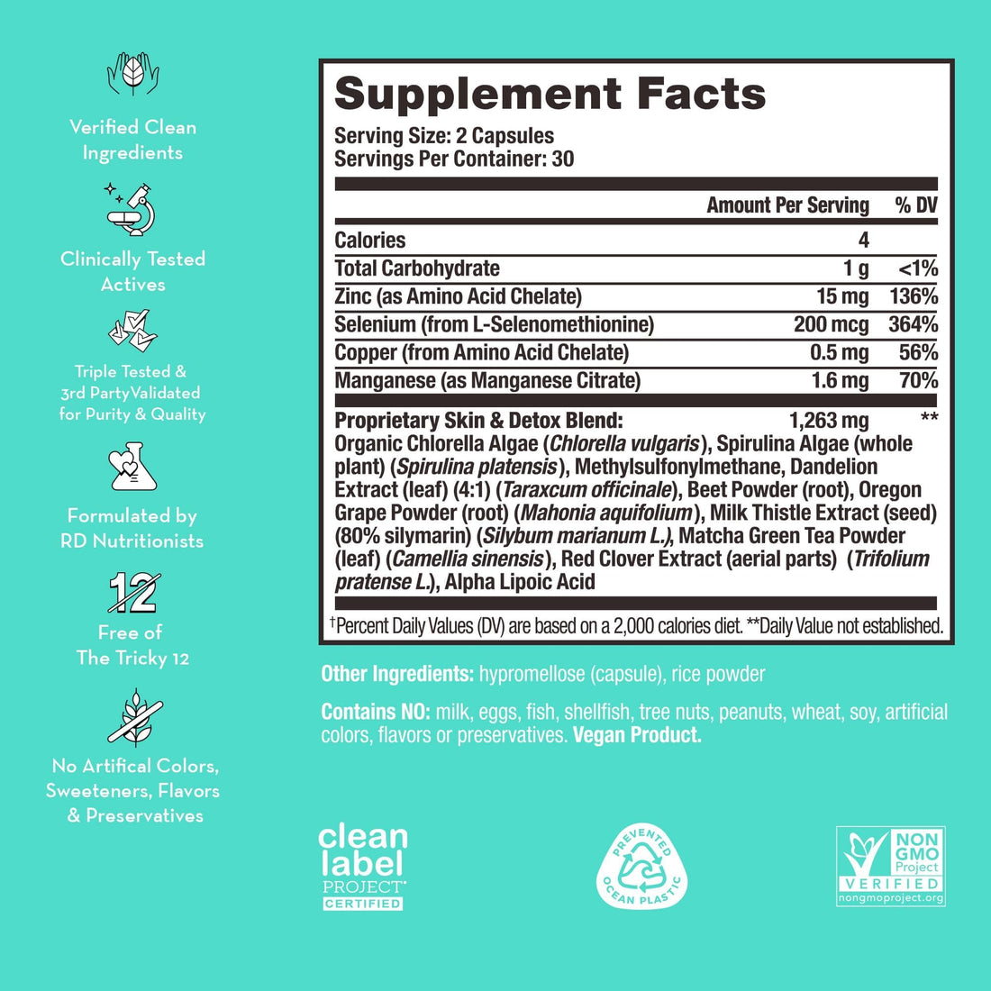 HUM Daily Cleanse Acne Supplements - Support for Clear Skin & Improved Digestion with Chlorella, Spirulina, Organic Algae, Detoxifying Herbs, Vitamins & Minerals - Skin Support for Women and Men