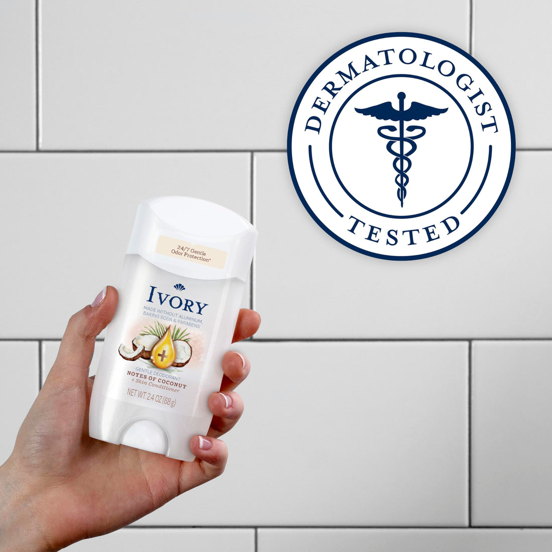 Ivory Aluminum Free Deodorant, Notes of Coconut, 24hr Gentle Deodorant, Dermatologist Tested, Baking Soda Free, Paraben Free, 2.4 oz