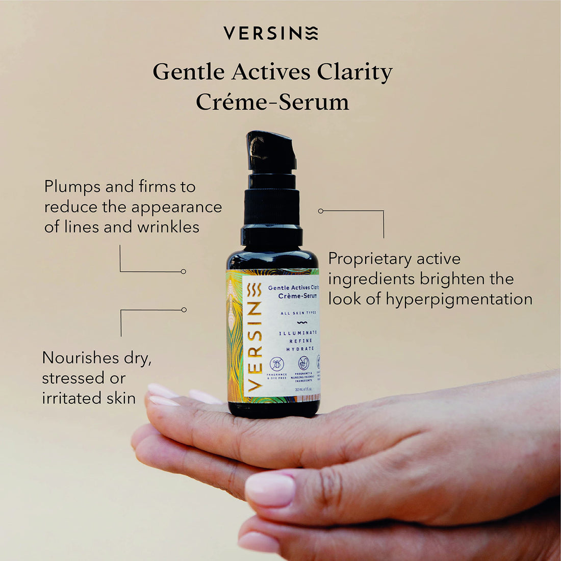 Versine Gentle Actives Face Serum for Normal, Dry, or Sensitive Skin (30ml) | Anti-Aging, Brightening Daily Moisturizer for Women | Safe for Pregnancy, Maternity, Nursing | Clean, Vegan, Cruelty Free