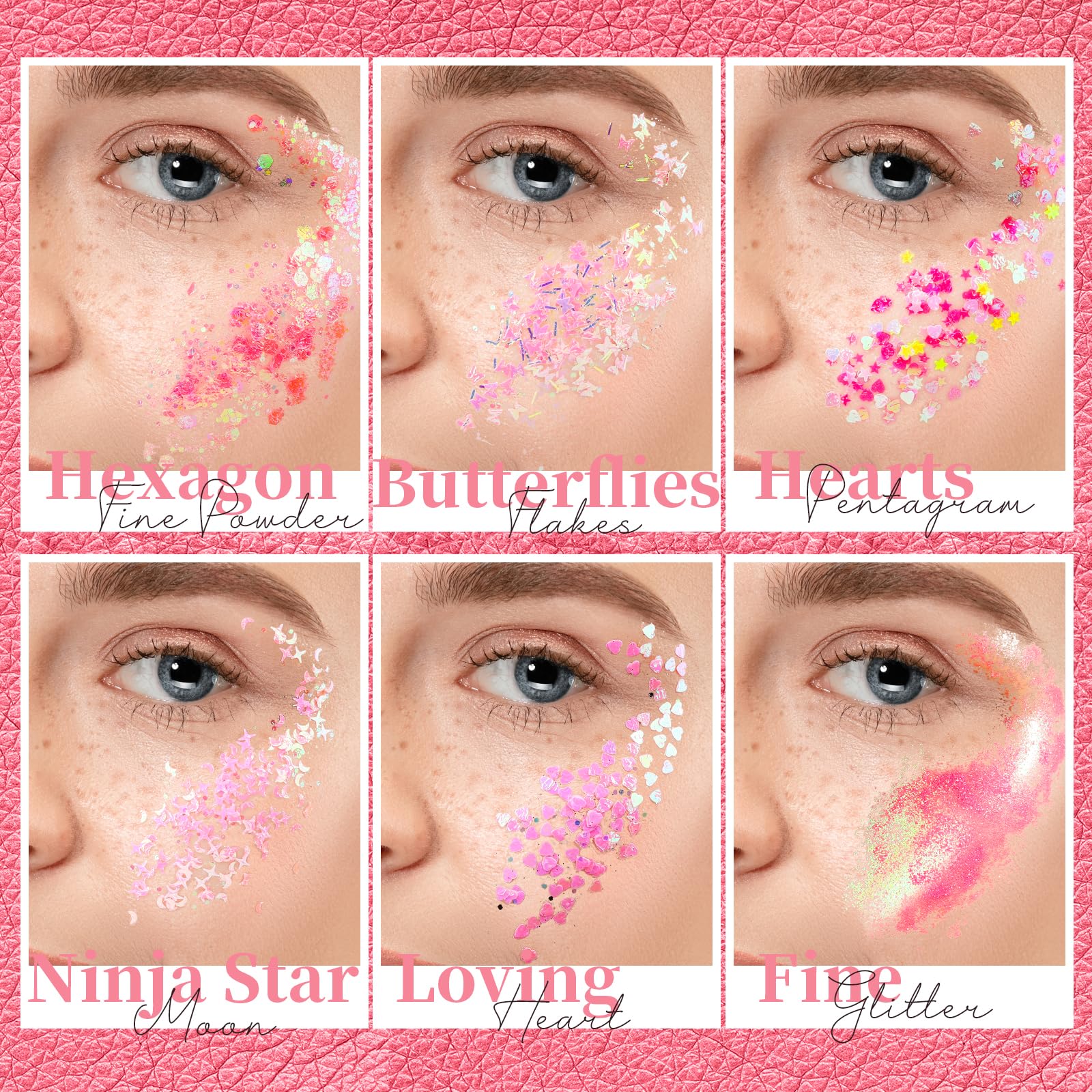 Teenitor Face Glitter, Pink Body Glitter Gel, Holographic Glitter for Face and Body, Hair, Gel Glitter Makeup for Festival Party Cheer Glitter