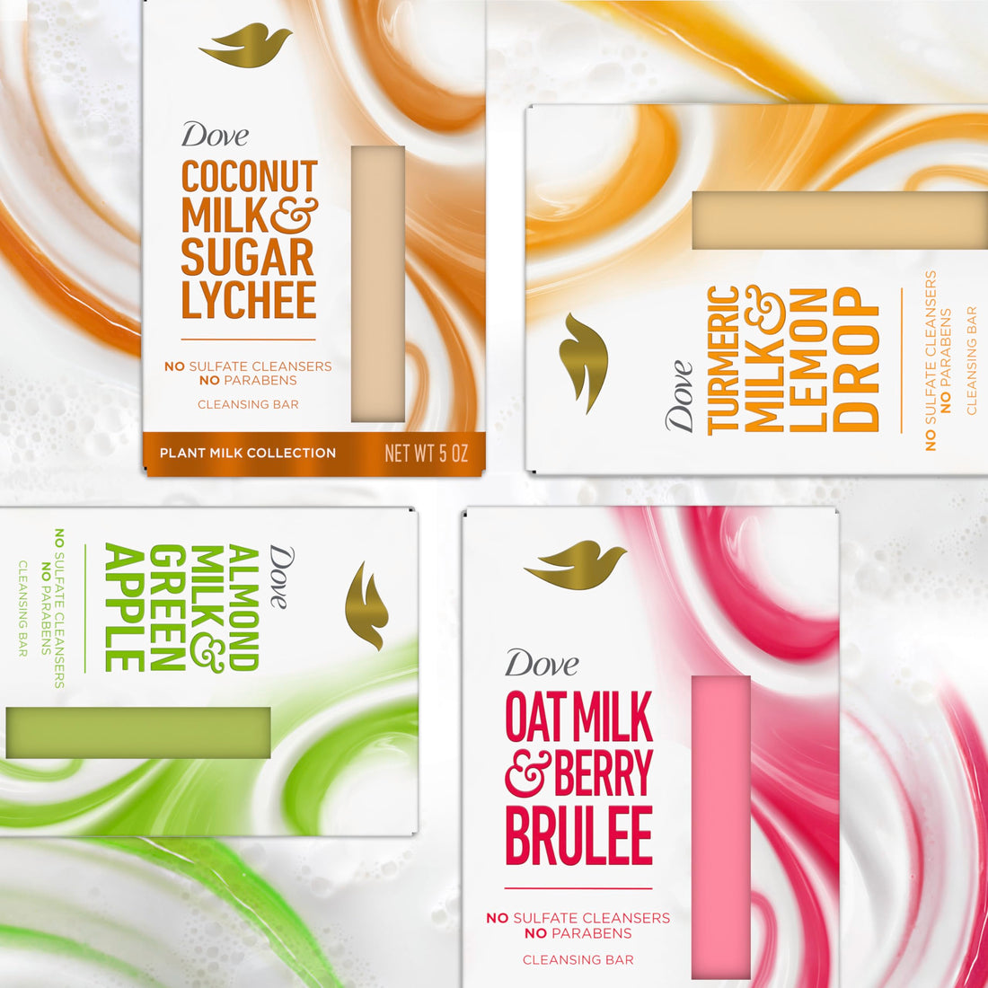 Dove Plant Milk Cleansing Bar Soap Almond Milk & Green Apple 4 count for Moisturized Skin Gentle Cleanser, No Sulfate Cleansers or Parabens, 98% Biodegradable Formula