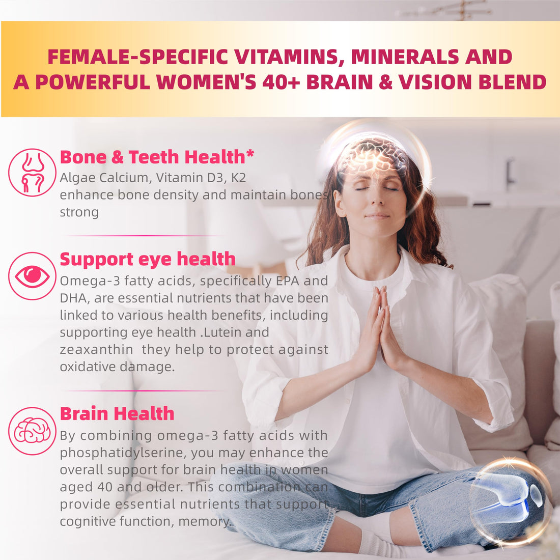 Multivitamin for Women Gummies for 40+ with Omega-3, Niacinamide, B-Complex, Lutein, Iron, Choline, Phosphatidylserine, Vitamin D3 for Skin, Hair, Energy, Immune, Bone - Vegan, Sugar Free, 120Cts