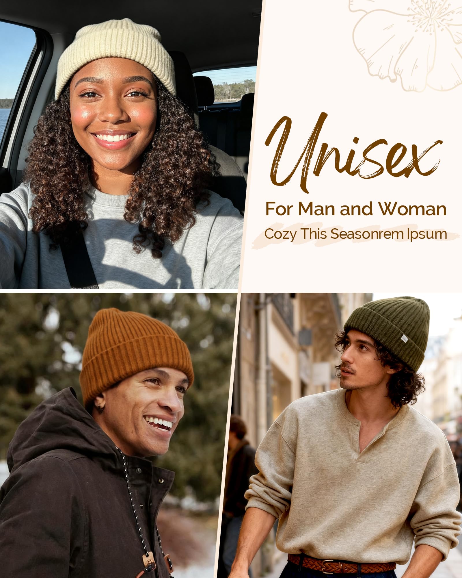 YANIBEST Winter Hats for Women Satin Lined Beanie for Cold Weather Beanie Hat for Women Men Winter Warm Knit Hats Black