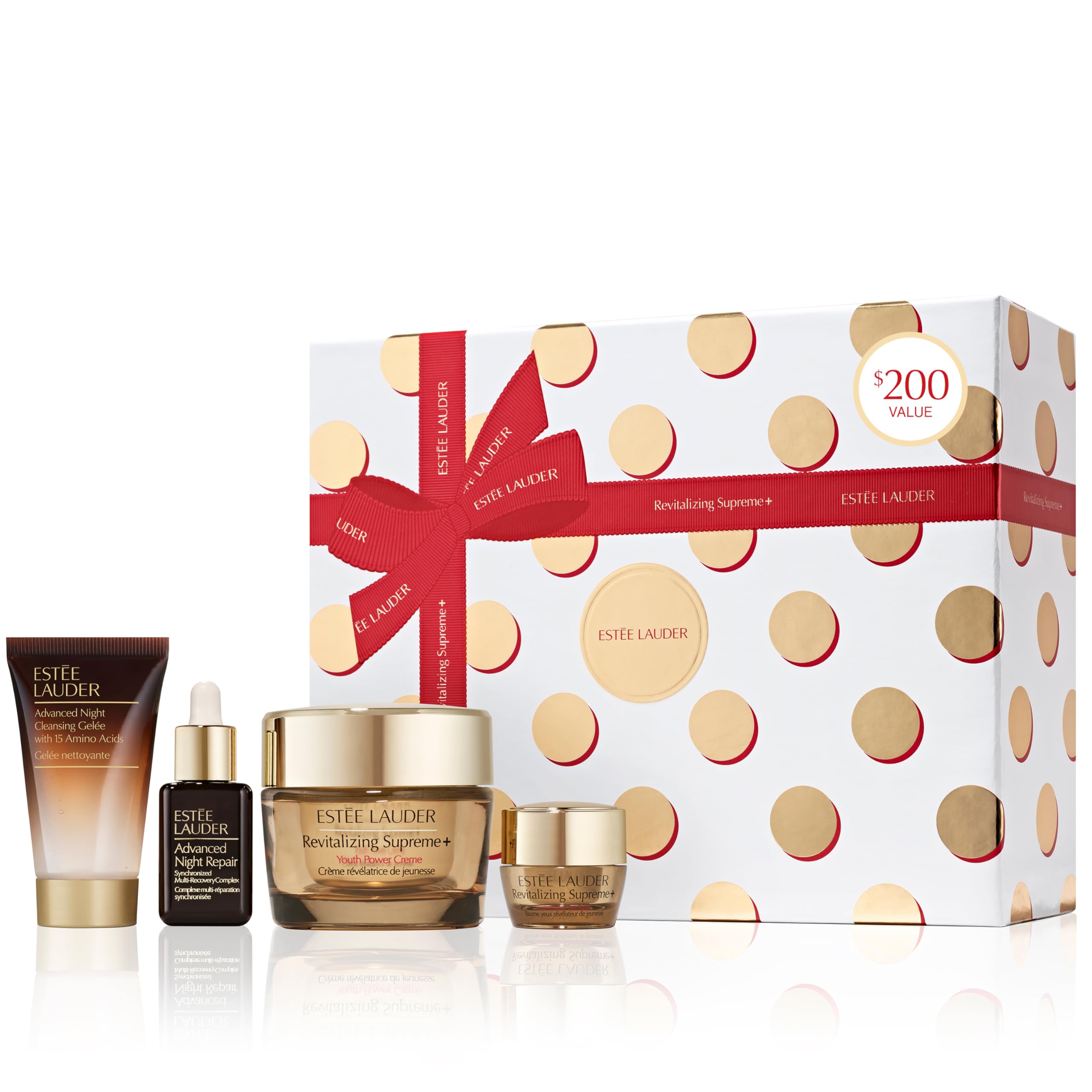 Estée Lauder Revitalizing Supreme+ Holiday Skincare Gift Set | The Lift + Firm Routine | Includes Full-Size Moisturizer 1.7 Ounce + Cleanser 1 Fl Oz, Eye Cream 0.17 Ounce, Face Serum 0.5 Fl Oz