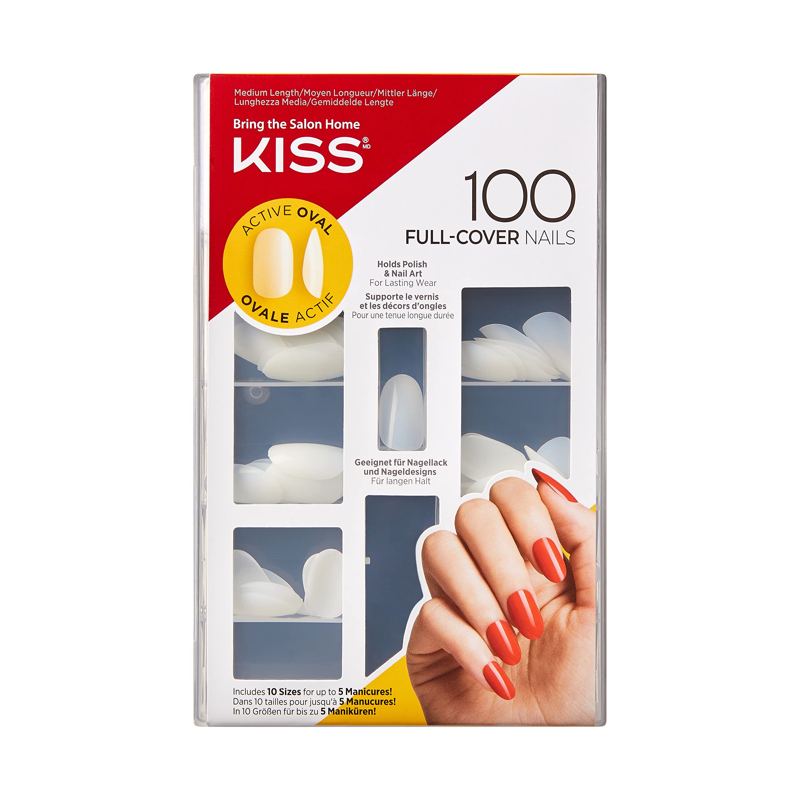 Kiss 100 Full Cover Nails, Active Oval, 0.24 Pound