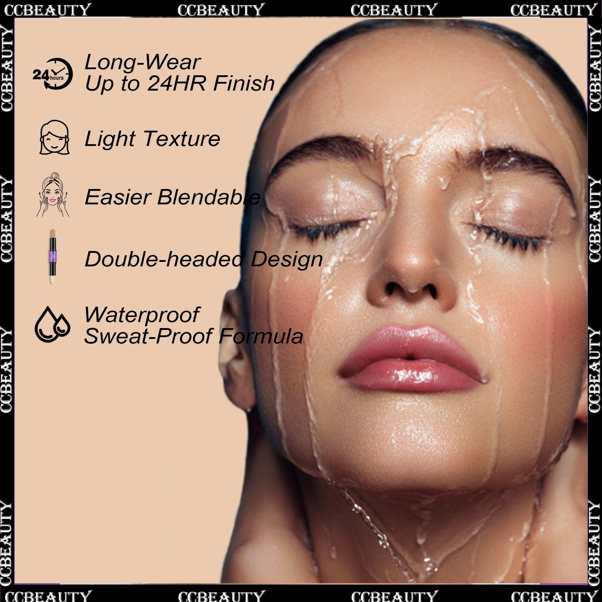 CCbeauty 2-IN-1 Matte Contour Stick,Cream Dual Highlight Concealer Stick, Highlighting & Contouring Kit, Bronzer Highlighter Sticks for Face Shaping Makeup, Long Lasting & Waterproof