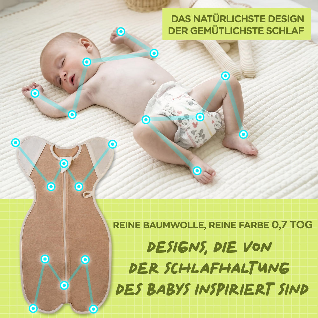 CCOCCOZAM Swaddle, 100% Organic Cotton, Beige, Large, 6-12 Months, 19-26lbs, Transition Baby Sleep Sack, Dramatically Better Sleep