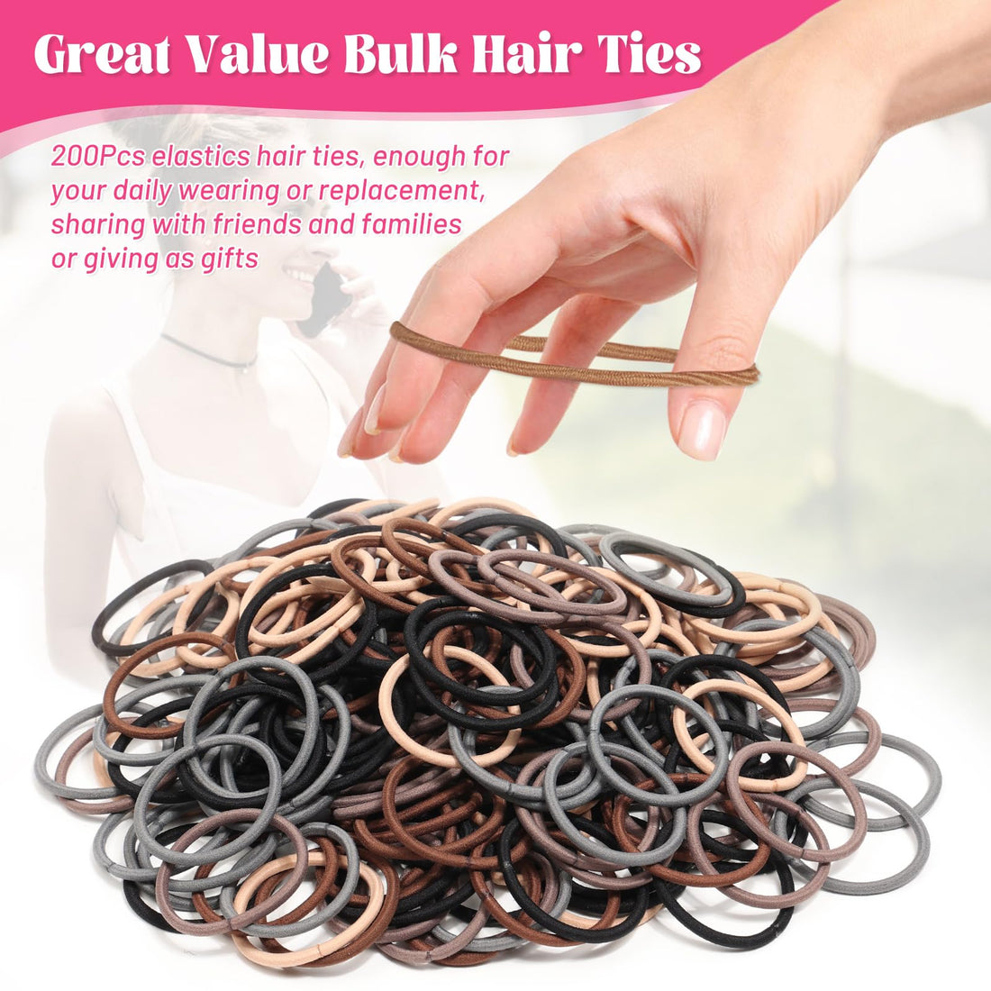 Anezus 200 Pcs Multi-Colored Hair Ties for Thick Hair, Elastics Hair Ties Bulk Hair Bands for Women, Men and Girls(4mm)