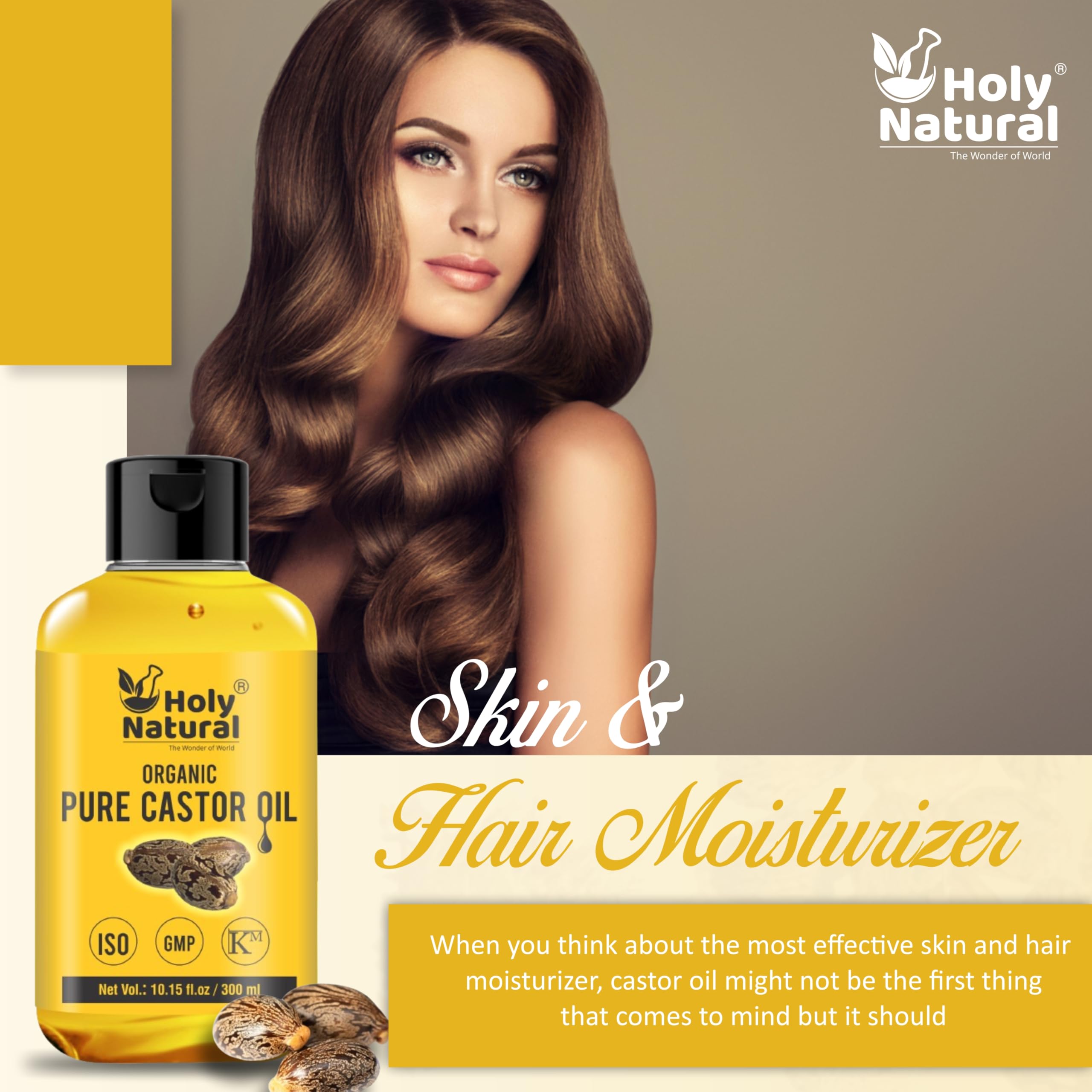 Organic Pure Castor Oil (10.15 floz/300 ml) USDA Certified Cold-Pressed, 100% Pure, No GMO, No Heat treatment, Hexane Free Moisturizing & Healing, For Dry Skin,Hair Growth, Massage, Lash Growth