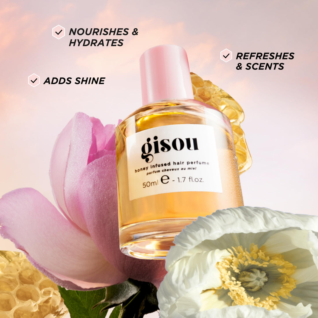 Gisou Honey Infused Hair Perfume – Long-Lasting Hair Fragrance with Mirsalehi Honey & Argan Oil, Wildflower Honey scent, 1.7 Fl Oz