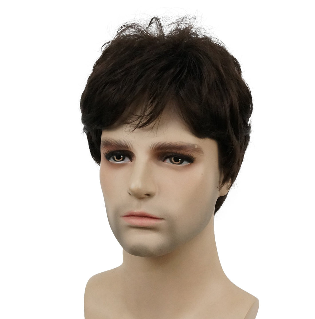 Lydell Men Wig Natural Short Straight Hair Synthetic Full Wigs (Dark Brown)