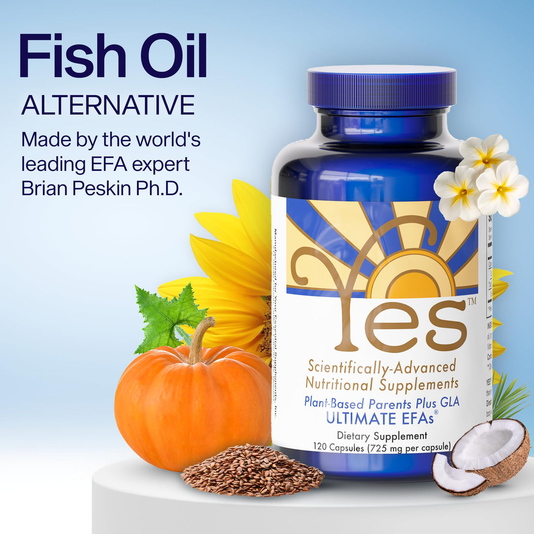 Fish Oil Omega 3 Supplements Alternative-YES Omega 3 & 6 Fatty Acid - Burpless, Plant Based - DHA, EPA, SDA - Cholesterol, Heart, Skin, Energy, Eyes, Immunity Support by YES (4 x 120 Gel caps)