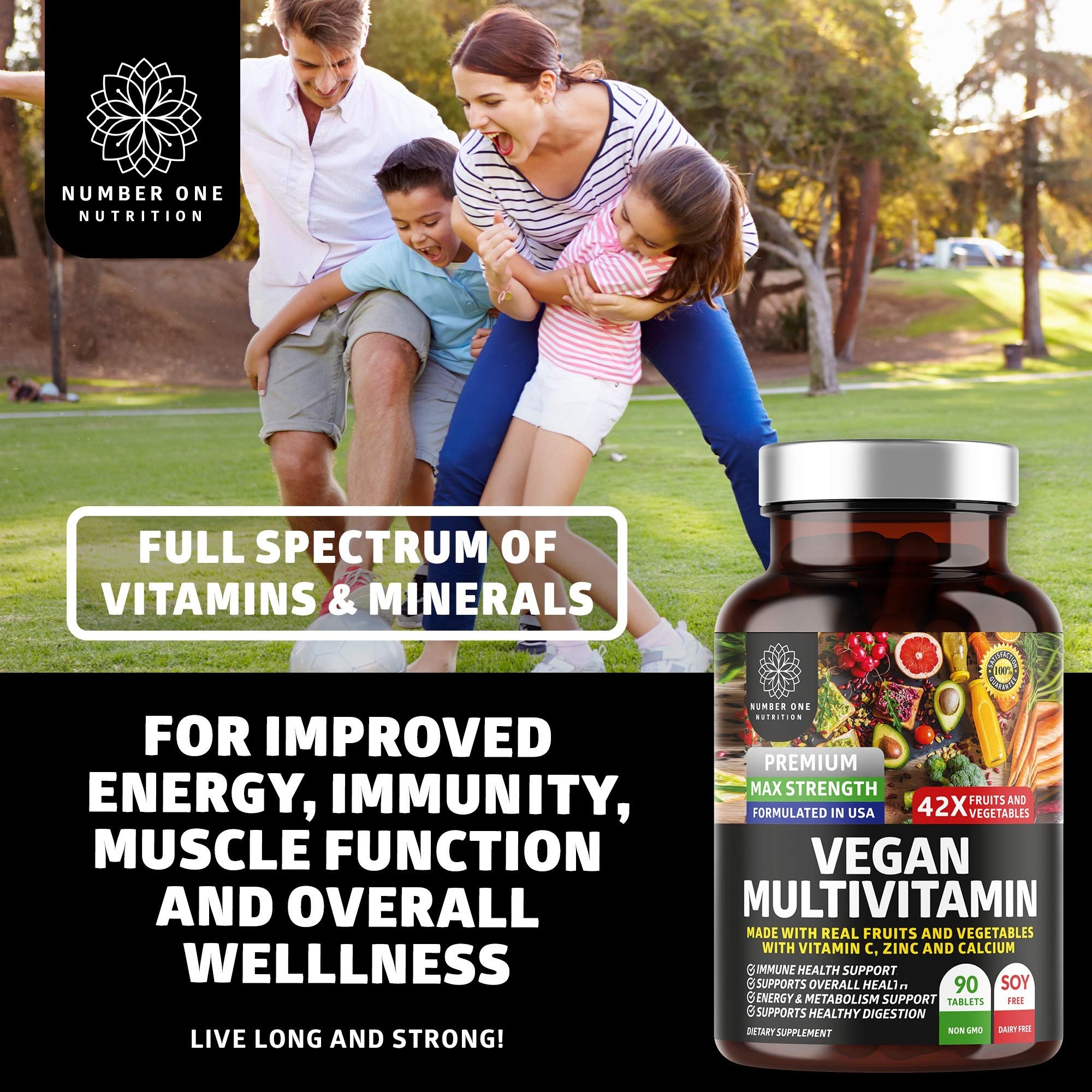 N1N Premium Plant Based Multivitamin [42 Powerful Ingredients] Men & Women Daily Multivitamins with Raw Veggies and Fruits, Probiotics, Alfalfa, Echinacea, Spirulina and Digestive Enzymes, 90 Tablets
