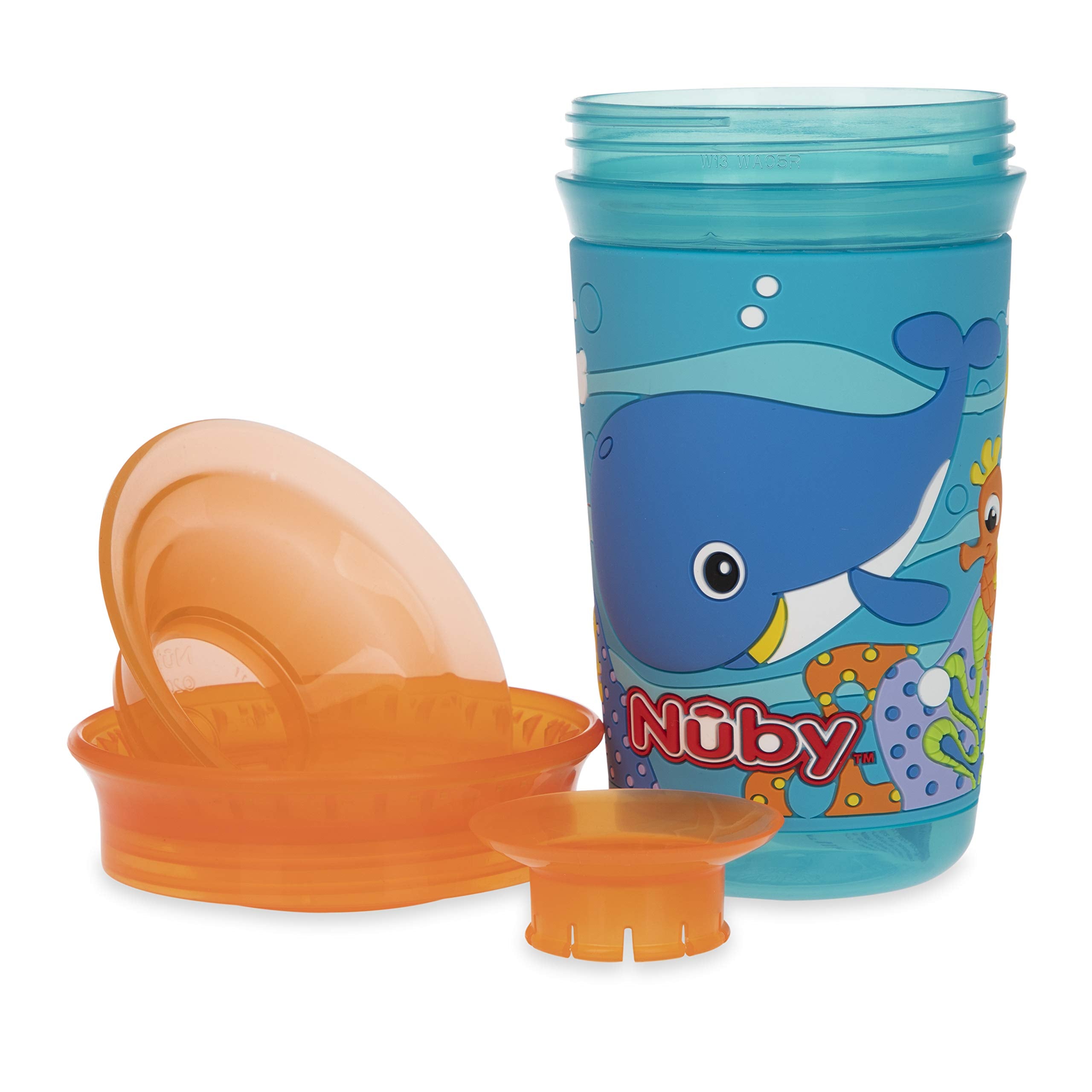 Nuby 360 Degree Easy Sip 3D Grip Wonder Cup with Printed Silicone Sleeve, 10 Oz, Whale