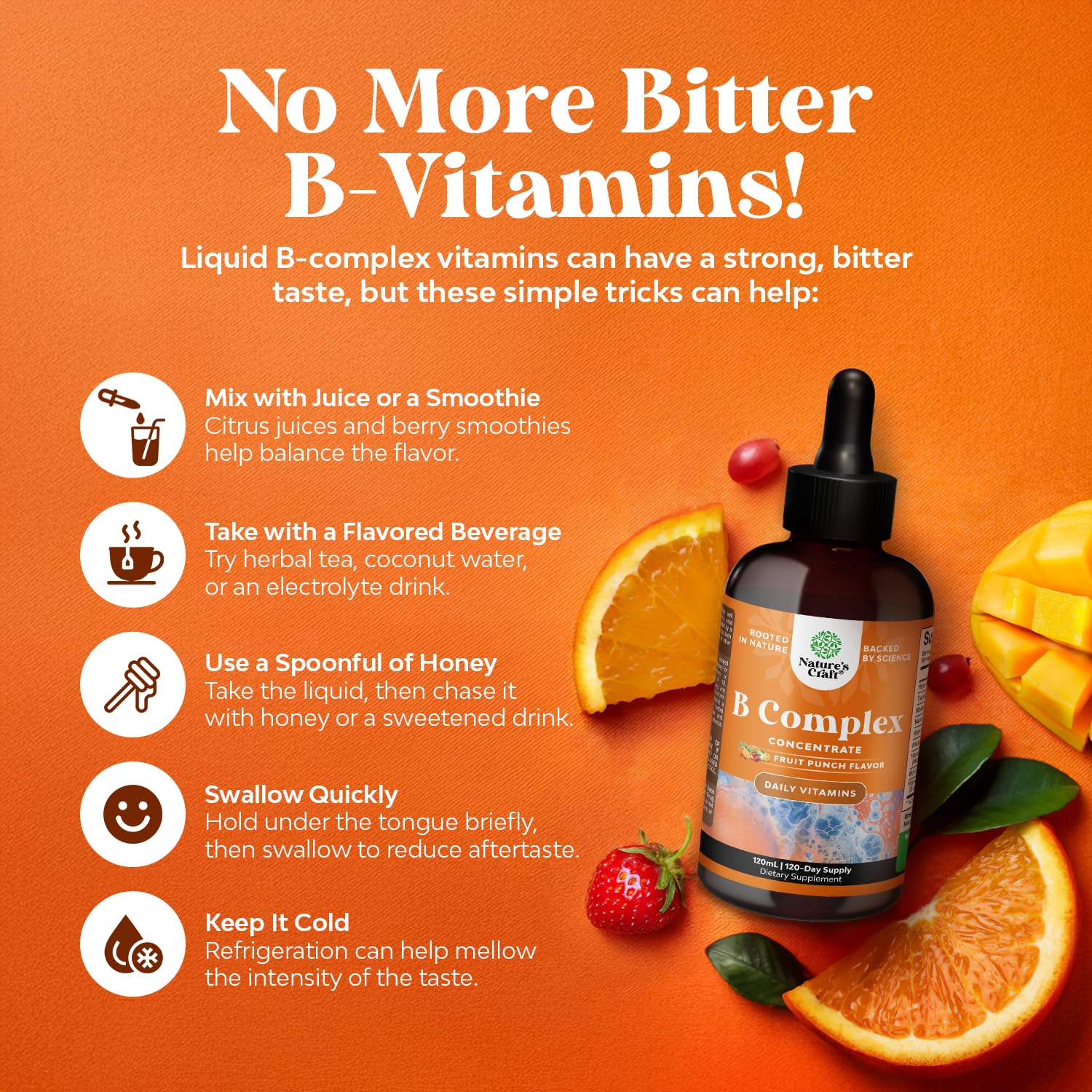 Vegan Vitamin B Complex Liquid - 9-in-1 Liquid B Complex Vitamins for Women & Men with B1 B2 B3 B5 B6 B7 Folate Methyl B12 Plus Vitamin C - Super Concentrated Non GMO & Naturally Flavored (120svg)