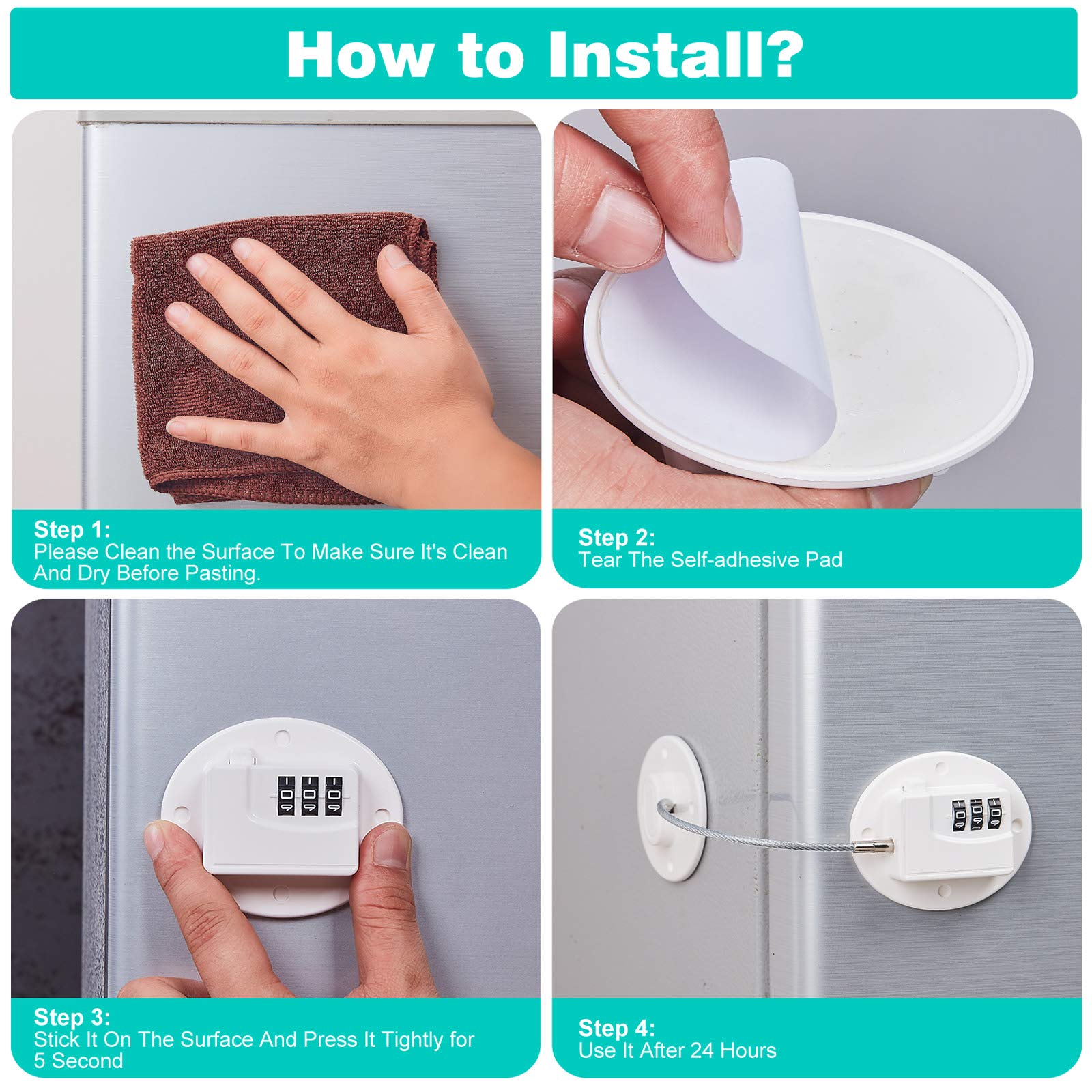 2 Pack Refrigerator Lock - Heavy Duty 3 Digit Cable Fridge Lock, Child Proof Cabinet Locks(White)