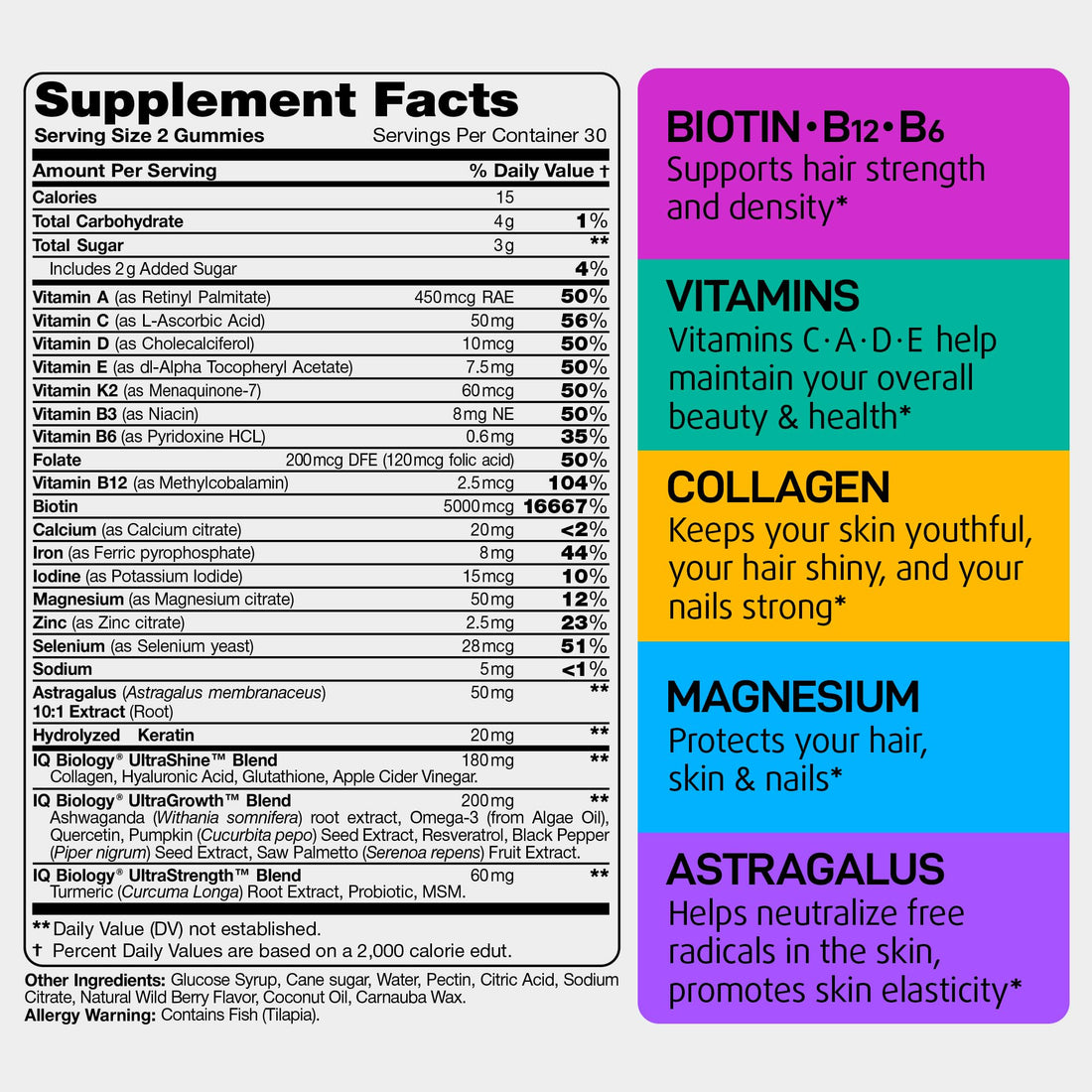 Hair Skin and Nails Gummies with Biotin Collagen Keratin - Hair Growth Supplement & Hair Vitamins for Hair Loss for Women & Men - Hair Skin and Nails Multivitamin Biotin (B7) Gummies - 60 Gummy Bears