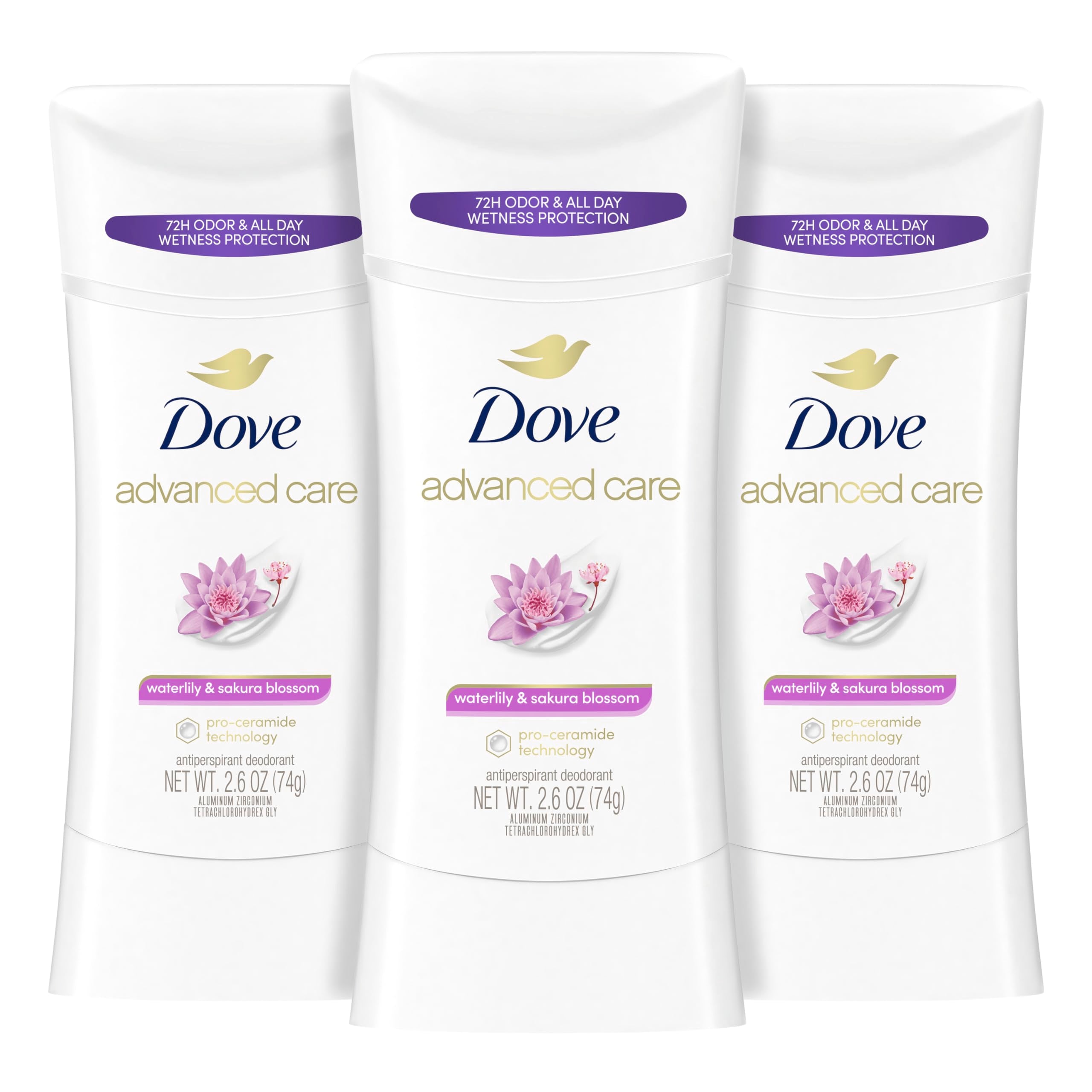 Dove Nourishing Secrets Antiperspirant Deodorant Stick for Women Waterlily Sakura Blossom for 48 Hour Underarm Sweat Protection And Soft And Comfortable Underarms 2.6 oz 3 Count, 7.8 Ounce