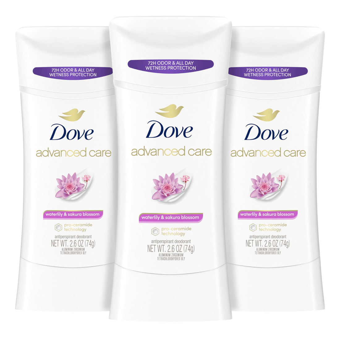 Dove Nourishing Secrets Antiperspirant Deodorant Stick for Women Waterlily Sakura Blossom for 48 Hour Underarm Sweat Protection And Soft And Comfortable Underarms 2.6 oz 3 Count, 7.8 Ounce