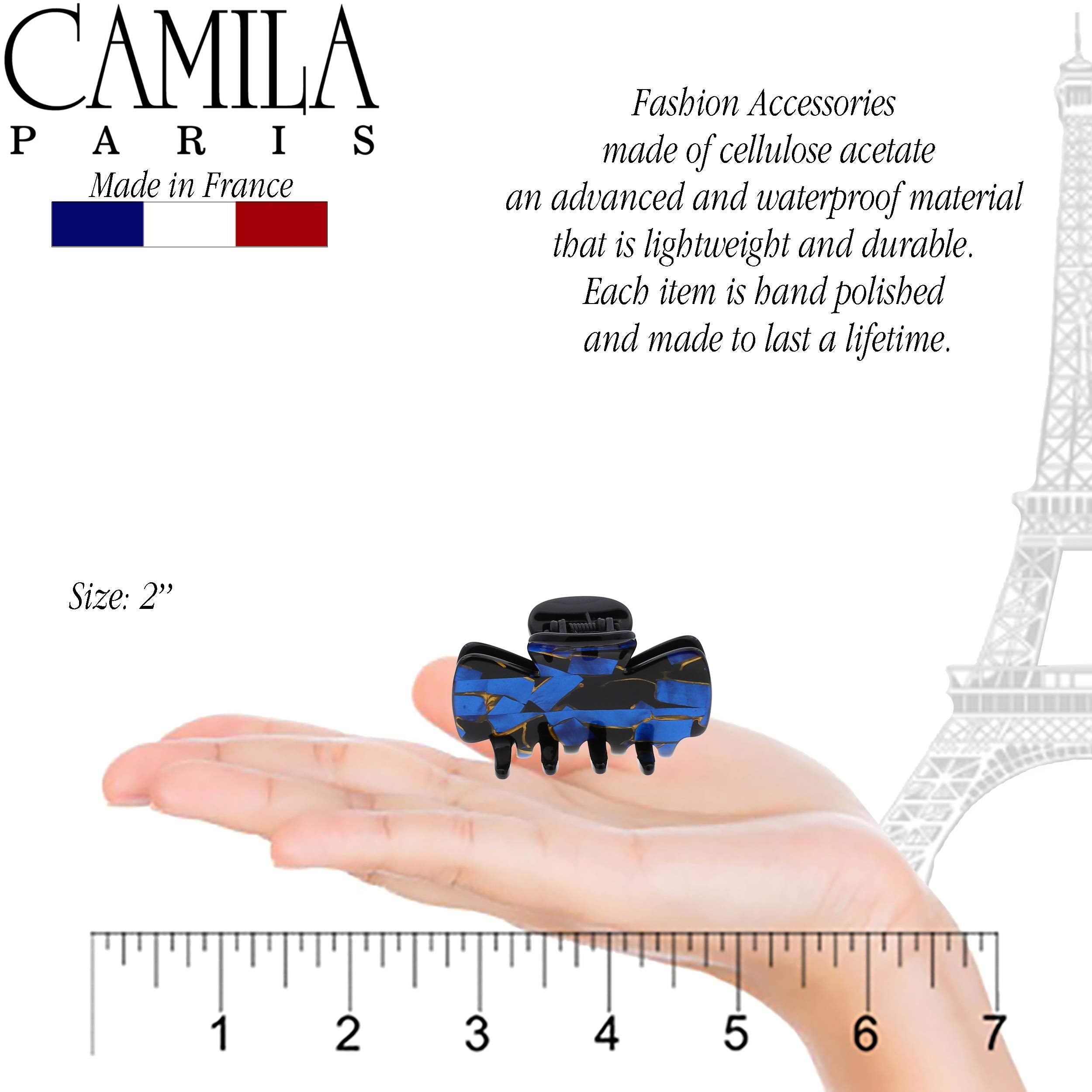 Camila Paris CP2440 French Hair Clips for Women, Small Handmade, Blue, Girls Hair Claw Clips Jaw Fashion Durable Styling Hair Accessories for Women, Strong Hold No Slip Grip, Made in France