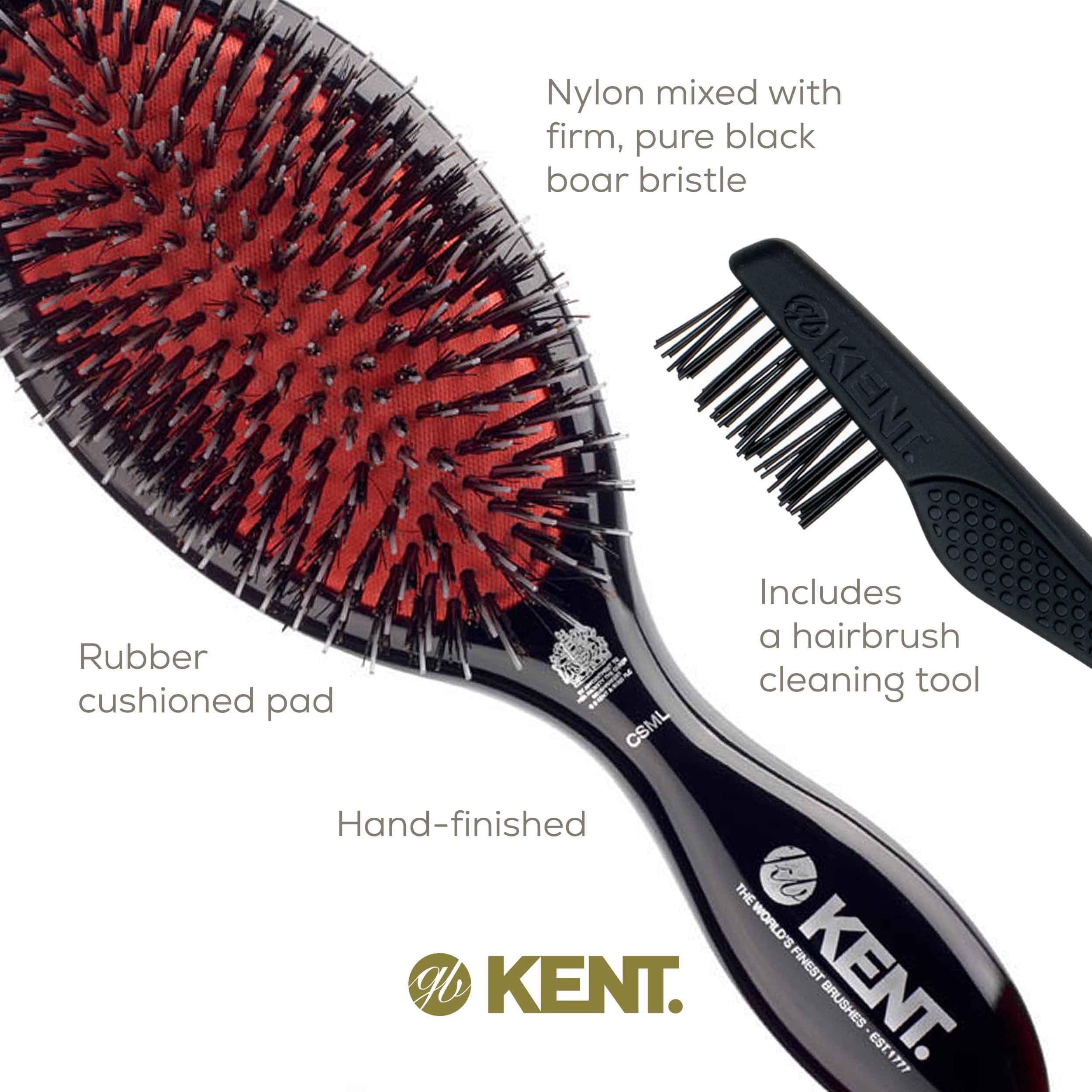 Kent Midnight Ruby Finish Blended Nylon & Pure Bristle Handbag Brush, Black