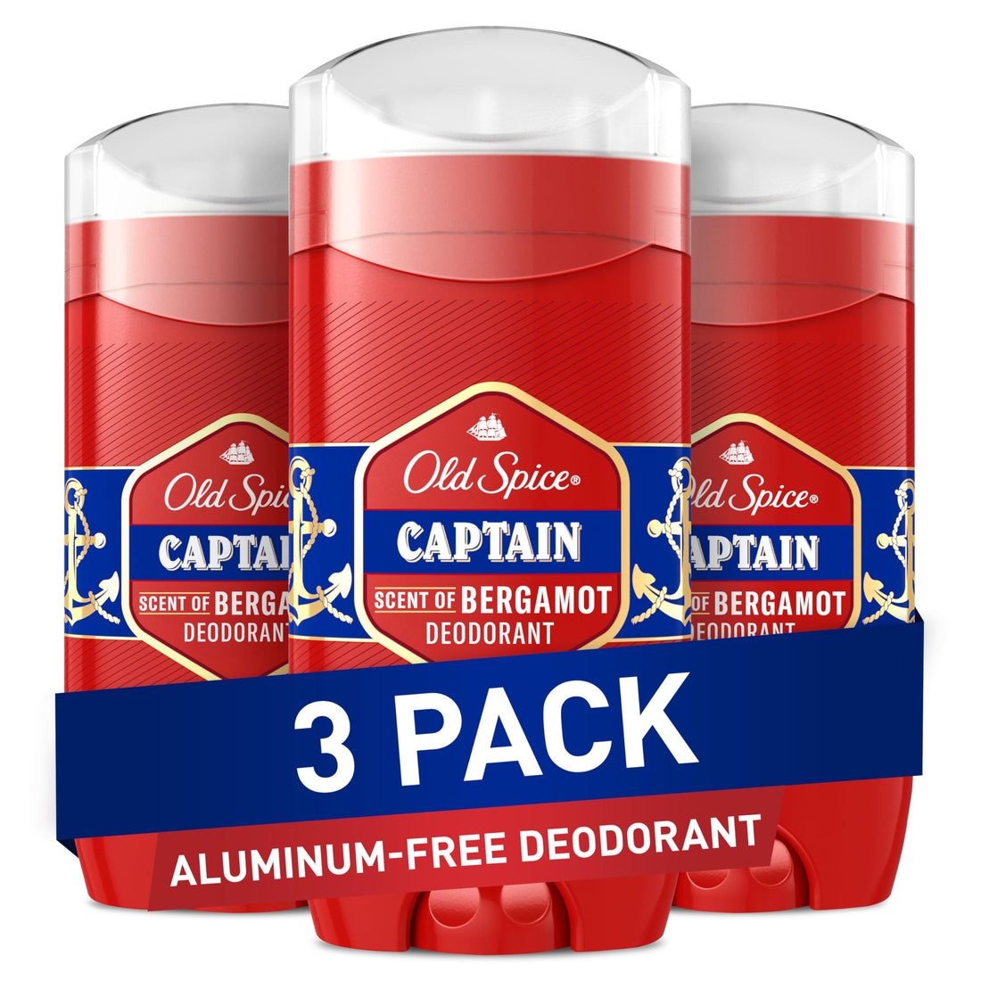Old Spice Aluminum Free Deodorant for Men, 24/7 Odor Protection, 24/7 Freshness & Lasting Scent, Captain with Bergamot Scent, 3.0 oz (Pack of 3)