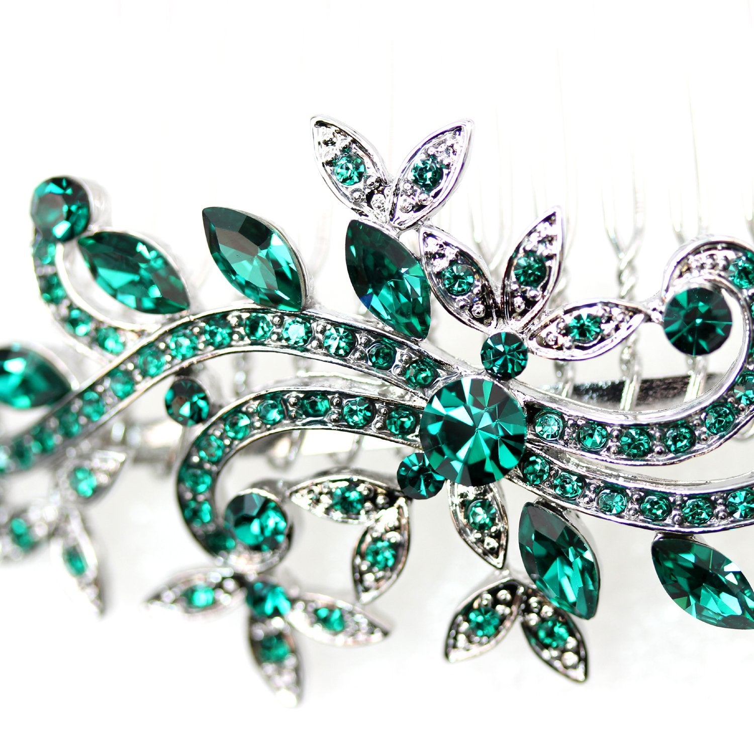 Faship Gorgeous Green Crystal Floral Hair Comb