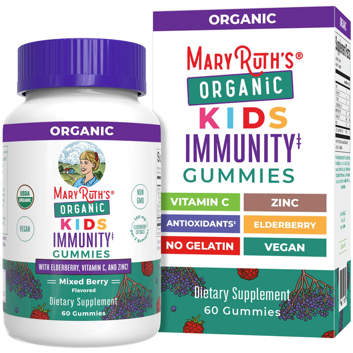 MaryRuth Organics Kids Immune Support Gummies | USDA Organic | Vitamin C, Zinc, and Elderberry Gummies for Kids| Immune Support for Ages 4+ | Vegan | Non-GMO | Gluten Free | 60 Count