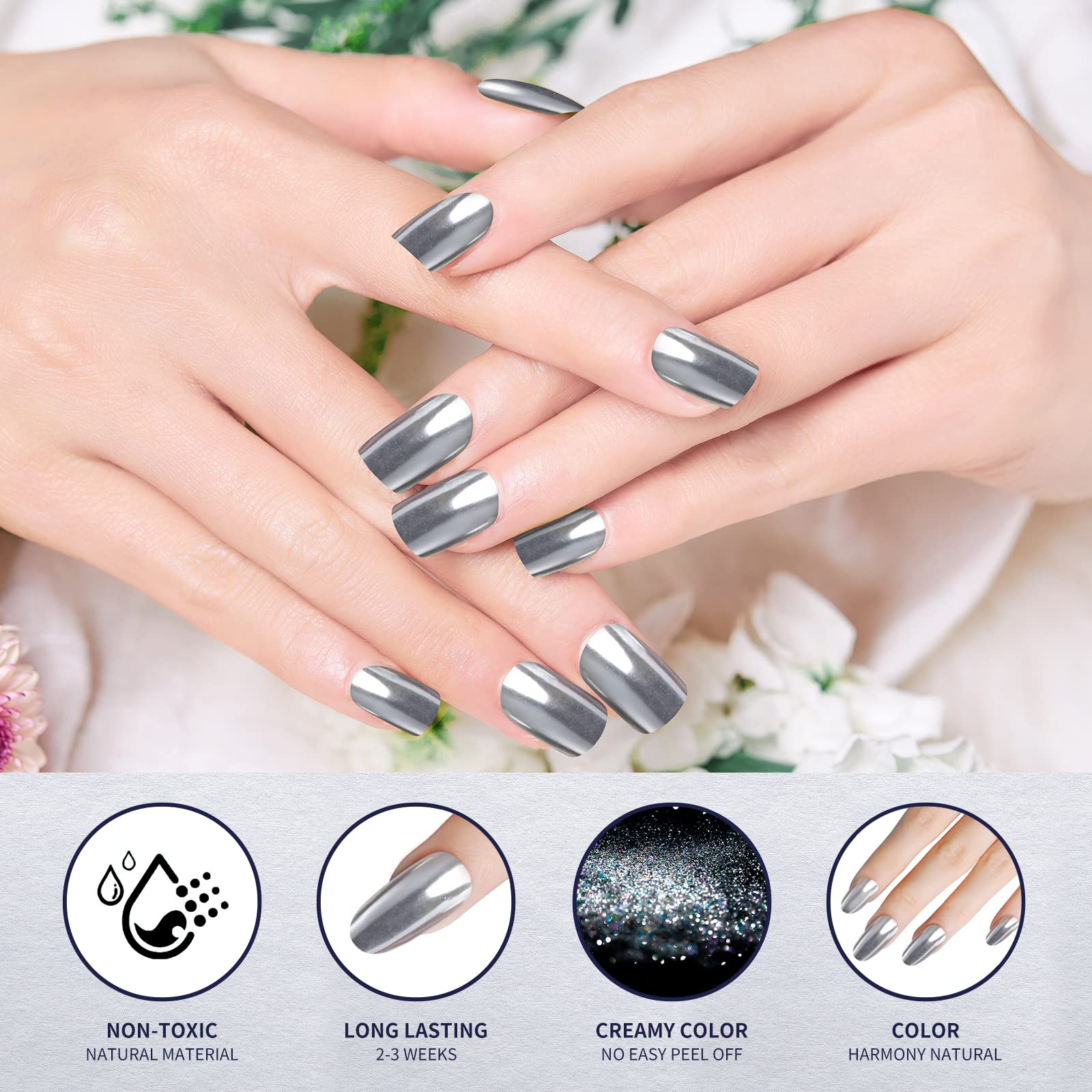 Artdone Chrome Nail Powder Magic White Pearl Kit Mirror Effect Silver Metallic Holographic Dip Nail Powder Decoration Iridescent Aurora Mermaid Pigment