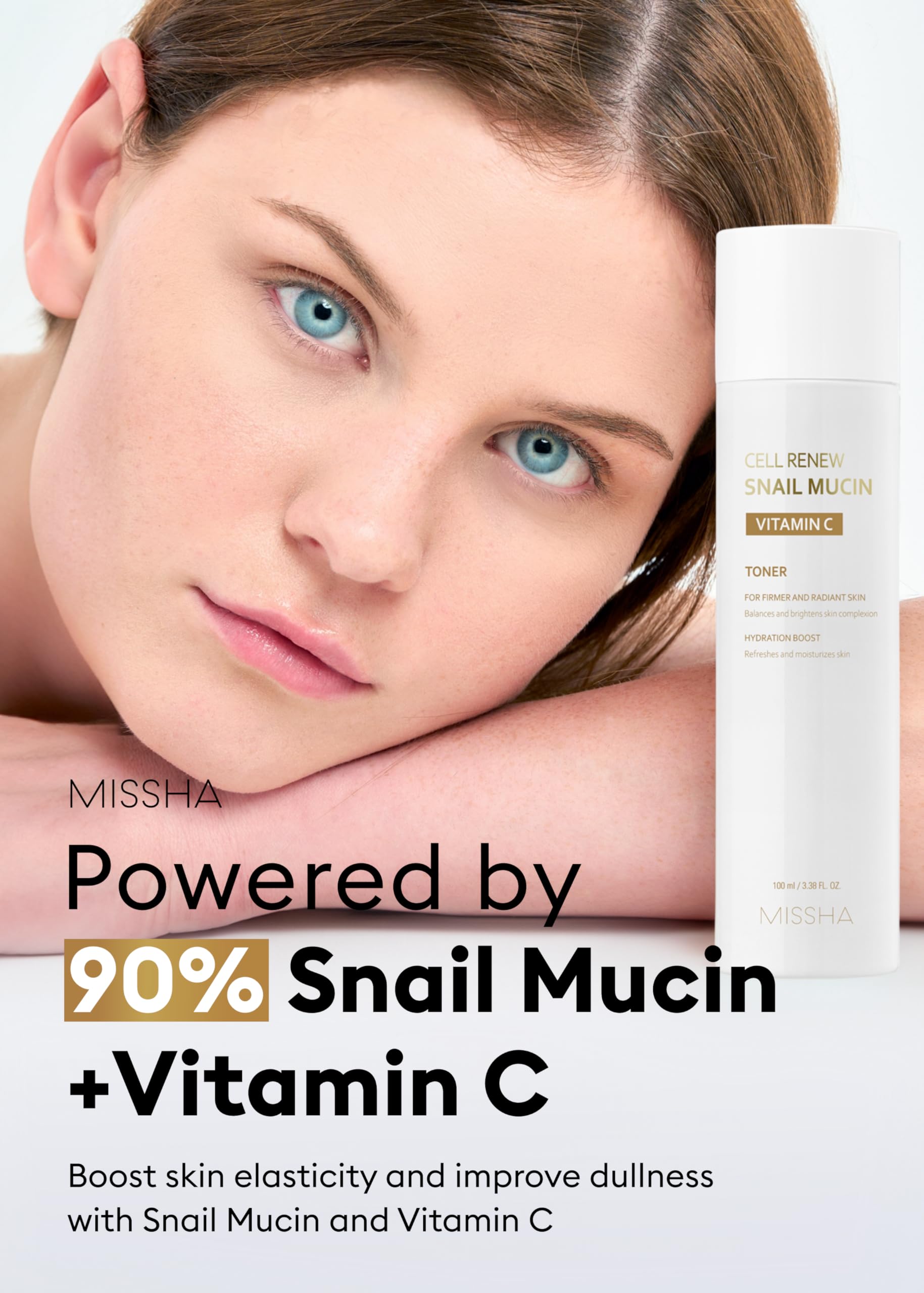 MISSHA Cell Renew Snail Mucin Vitamin C Toner 5.07 Fl oz - Korean Skincare Facial Toner for Glass Skin, 90% Snail Mucin Vita Complex, Deep Hydration, Improves Skin Texture, Mother's Day Gifts