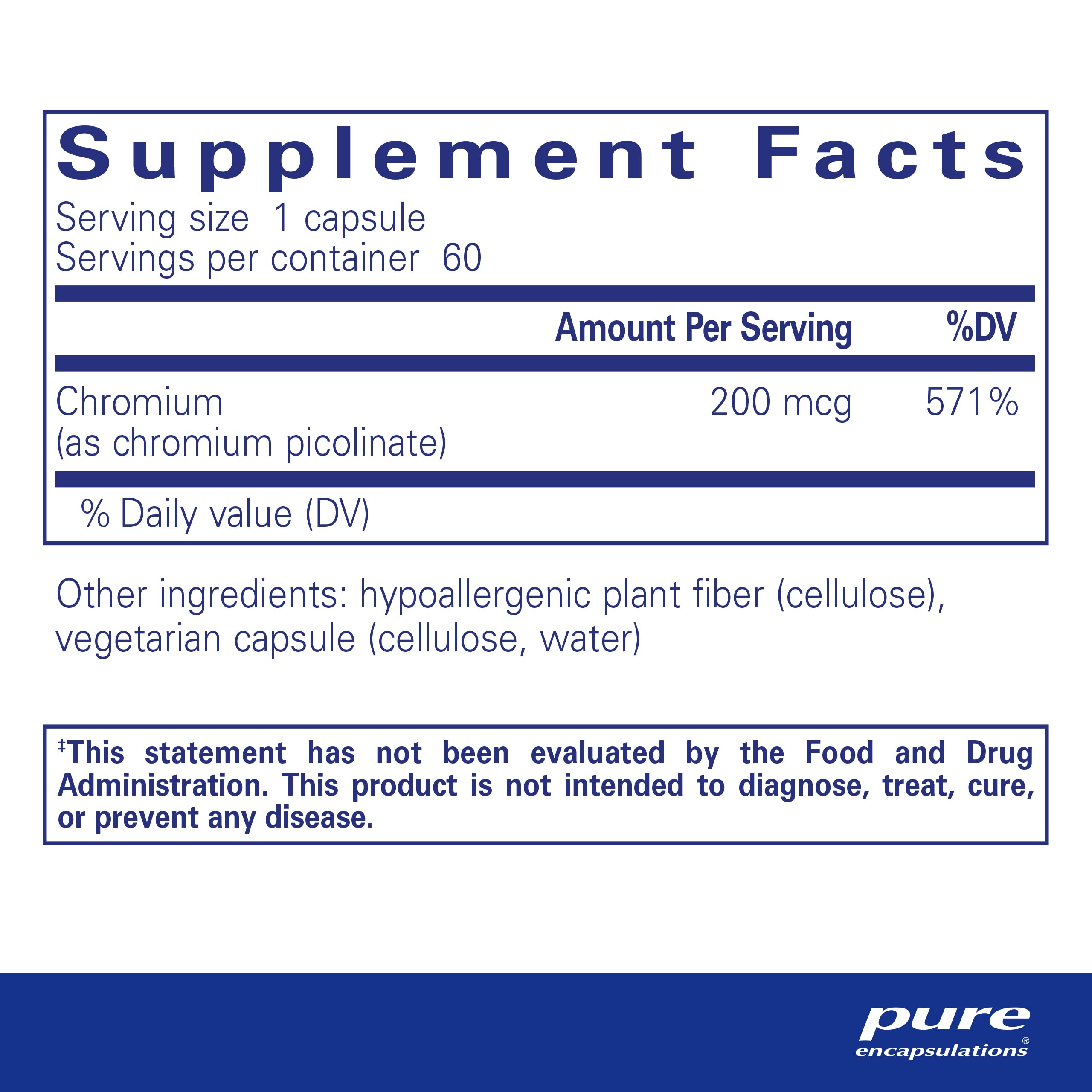 Pure Encapsulations Chromium (Picolinate) 200 mcg | Hypoallergenic Supplement for Healthy Lipid and Carbohydrate Metabolism Support* | 60 Capsules